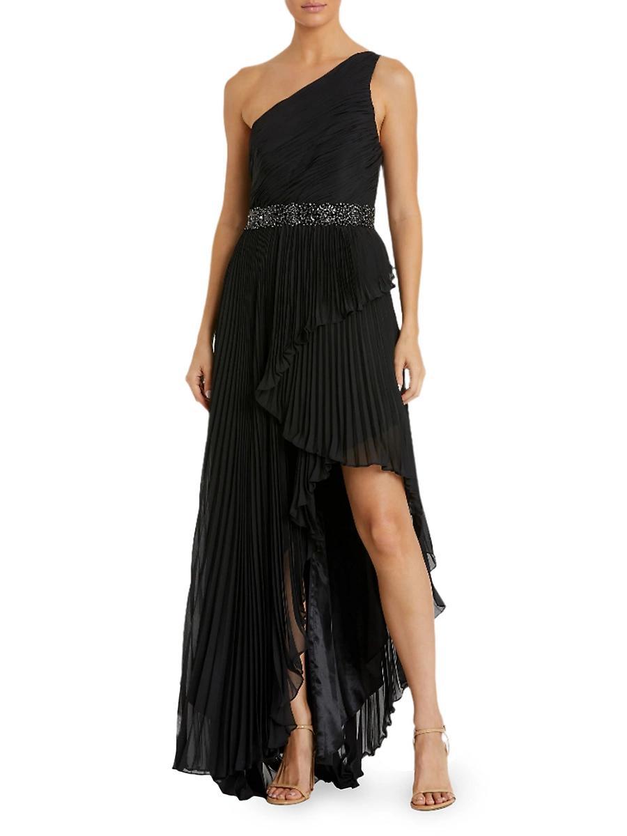 Womens One-Shoulder Ruffled Gown Product Image