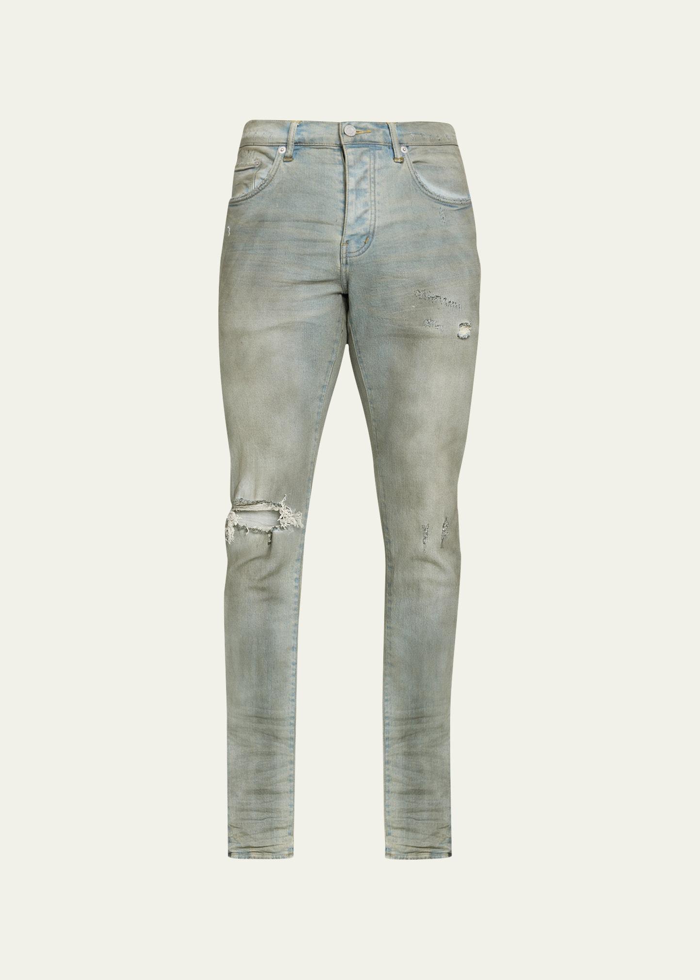 Mens P001 Light Dirty Wax Skinny Jeans Product Image