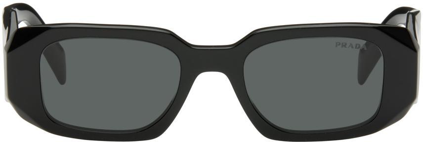 PRADA Black/slate Grey Spr17w Symbole Rectangular Sunglasses In Black,dark Grey Product Image