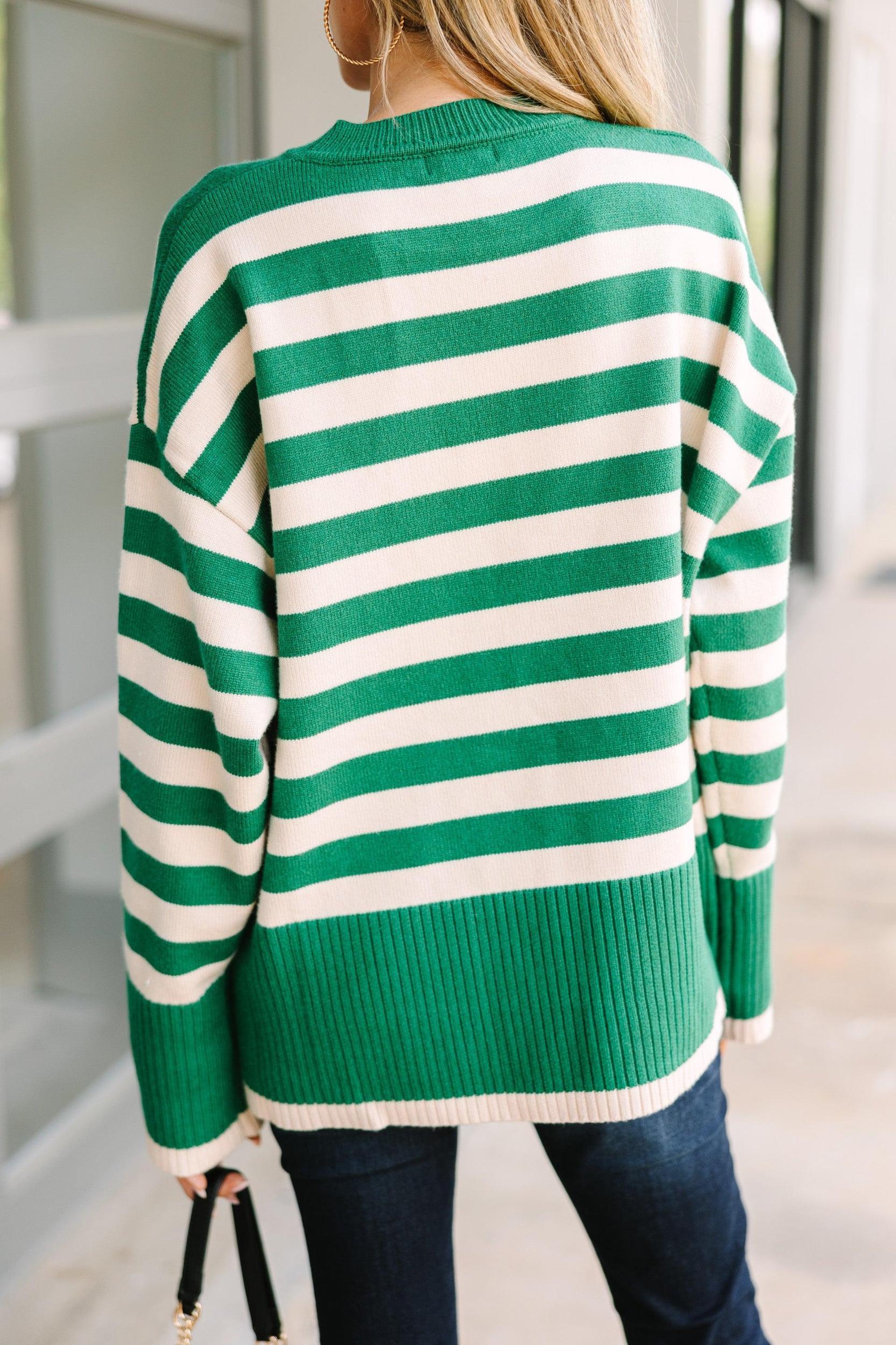 On The Way Up Green Striped Sweater Female Product Image