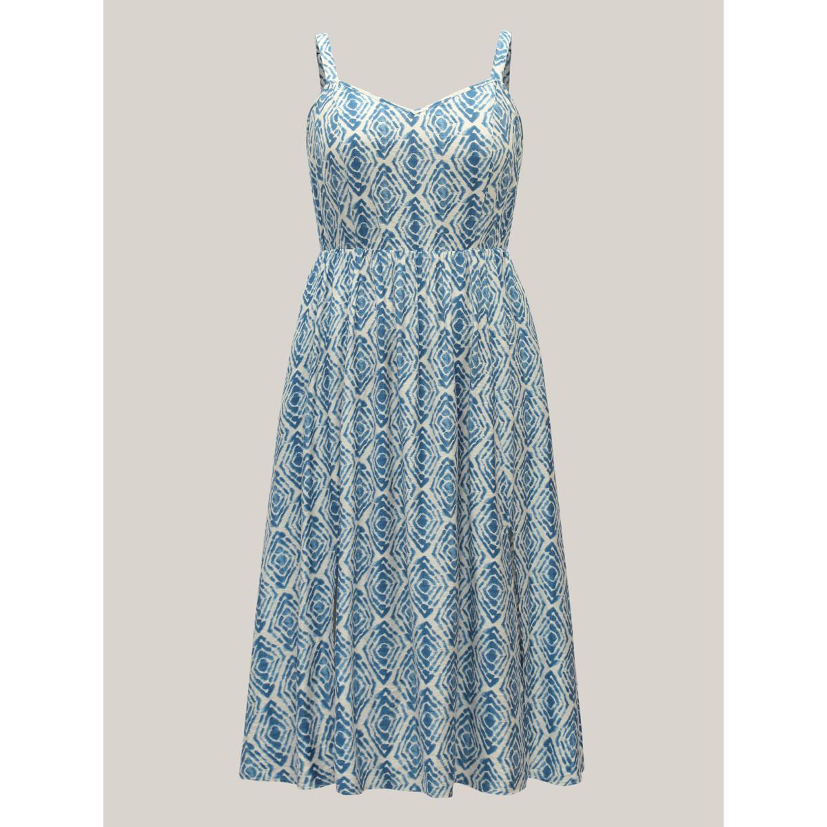 Plus Size Wavy Print Cami Flowy Maxi Dress Mediumblue Women V-neck Sleeveless Curvy BloomChic 26/4X Product Image