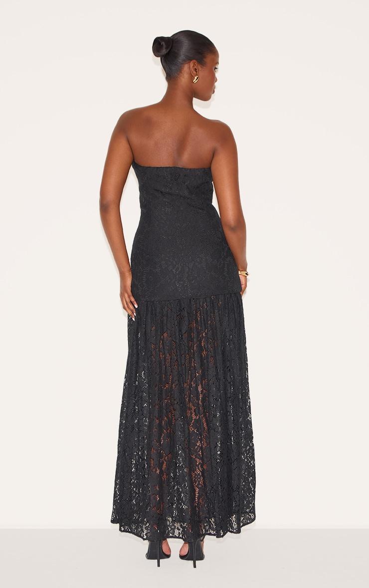 Black Lace Sheer Skirt Panel Bandeau Midaxi Dress Product Image