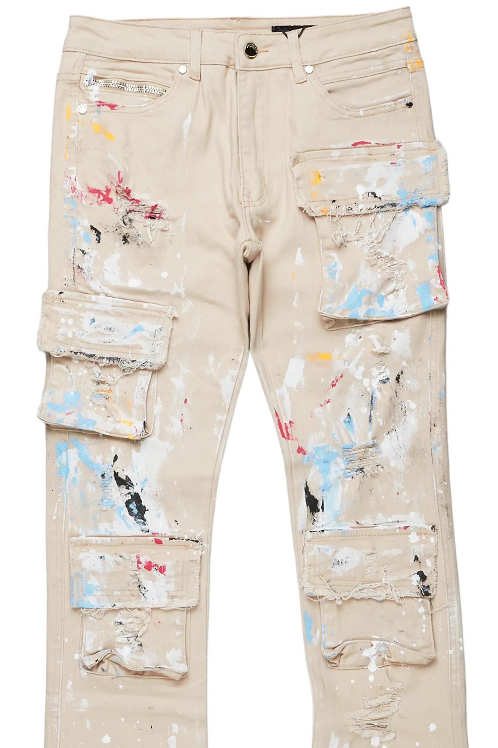 Orien Beige Painter Stacked Flare Jean Male Product Image