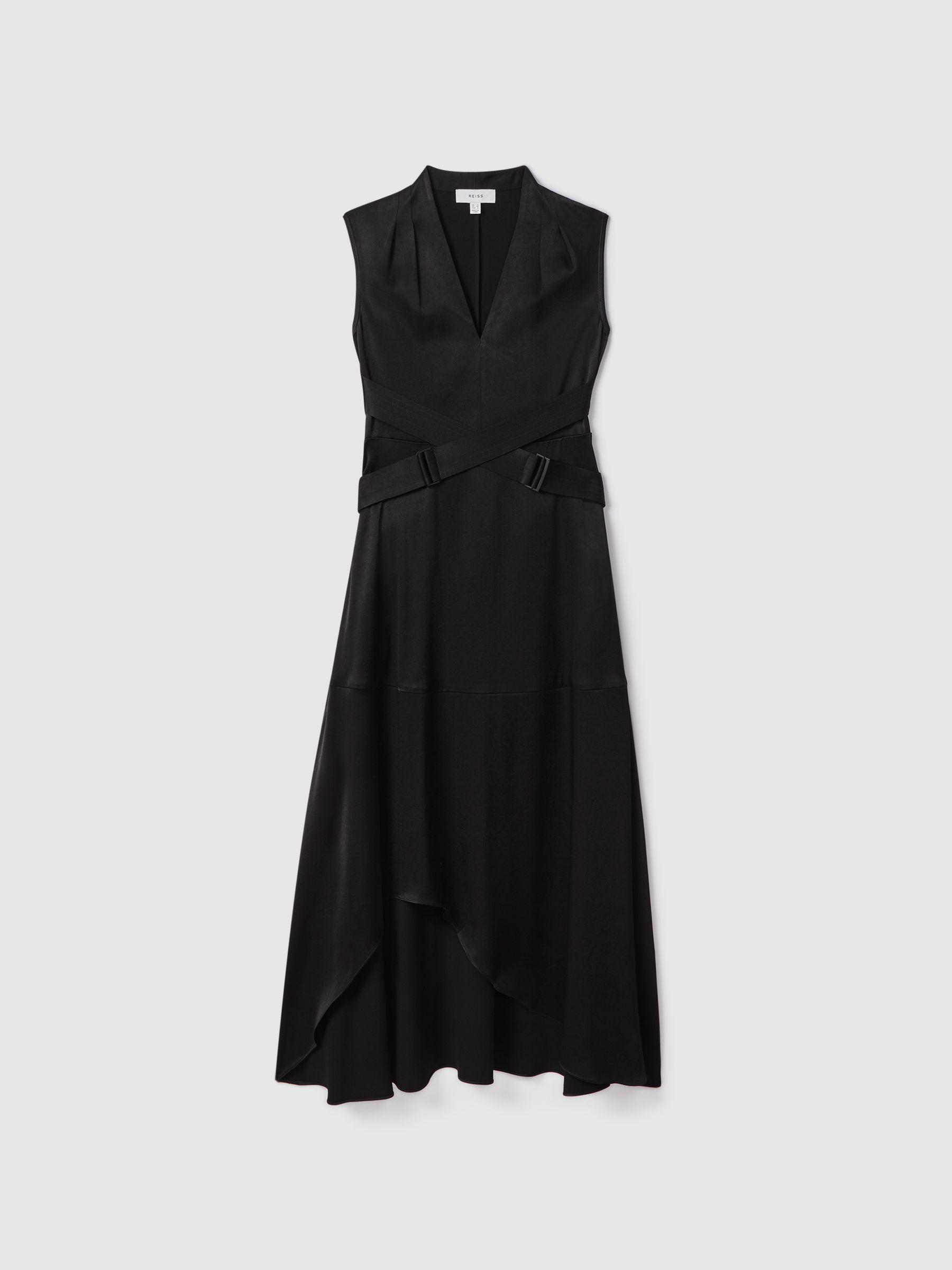Strappy Asymmetric Midi Dress in Black Product Image
