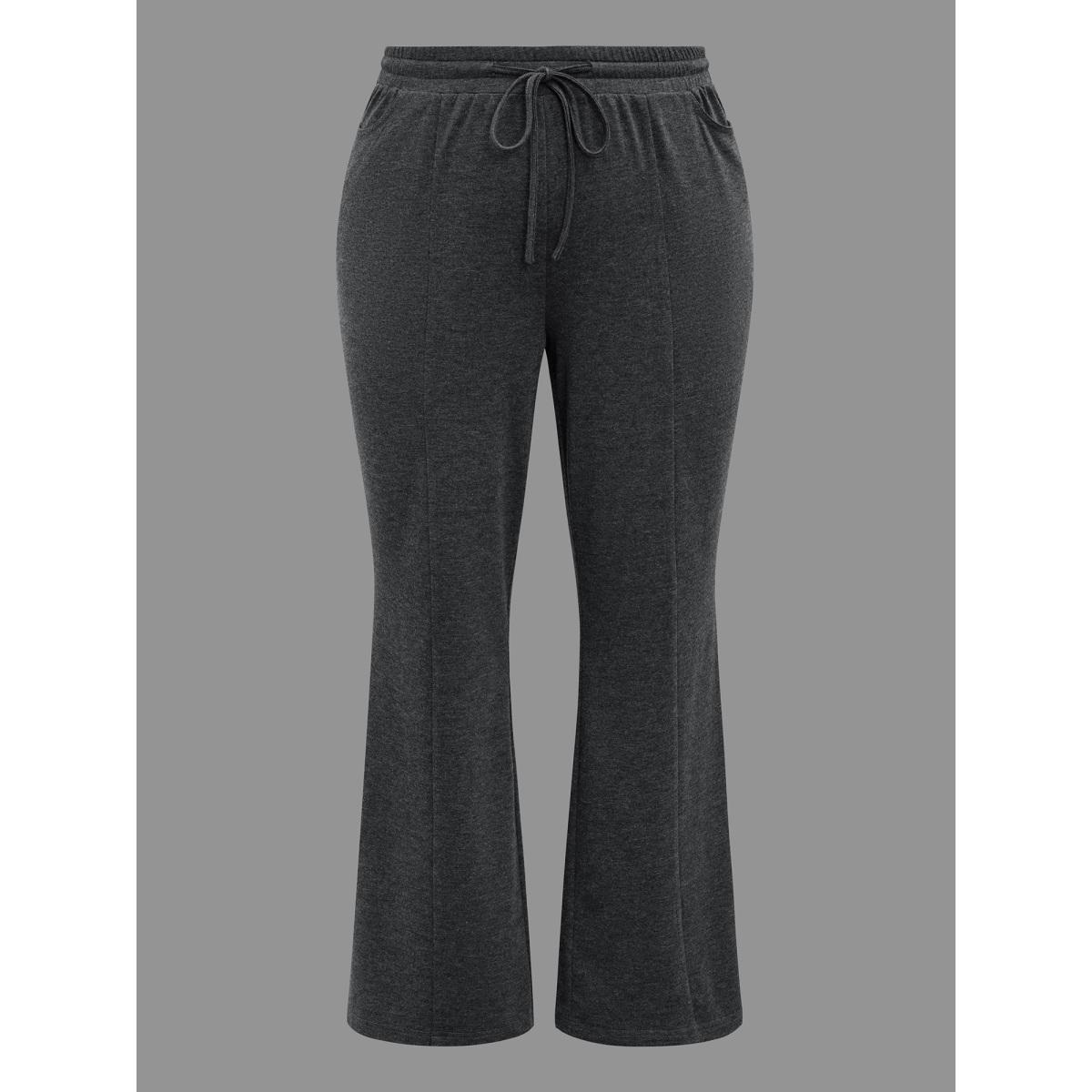 Plus Size Plain Drawstring Elastic Waist Bootcut Pants Women DimGray Casual Bootcut Mid Rise Everyday Pants BloomChic 26/4X Product Image