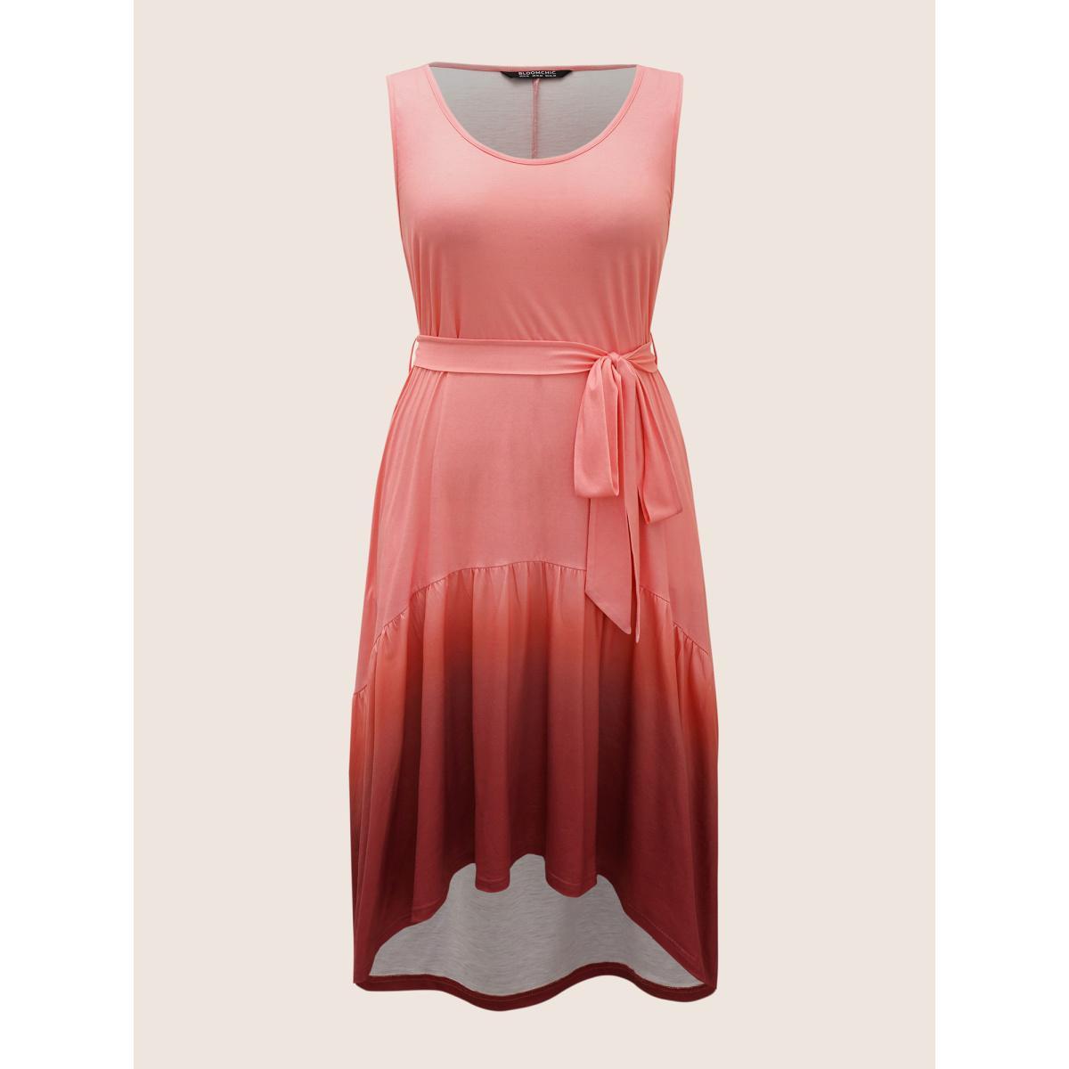 Plus Size Round Neck Ombre Belted Tank Dress Pink Women Casual Belted Round Neck Sleeveless Curvy BloomChic 18-20/2X Product Image