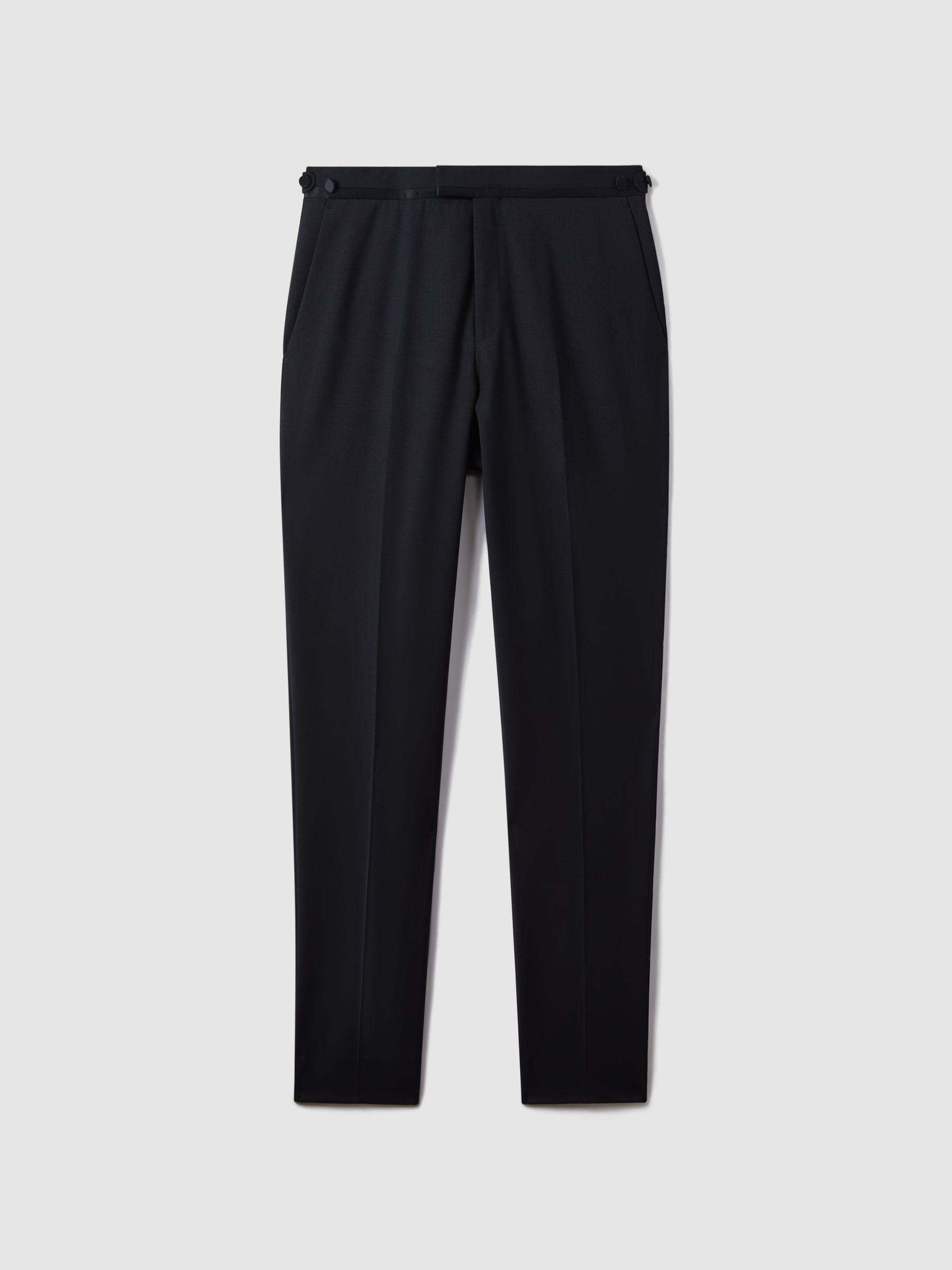 Wool-Linen Check Tapered Trousers in Soft Grey Melange Product Image