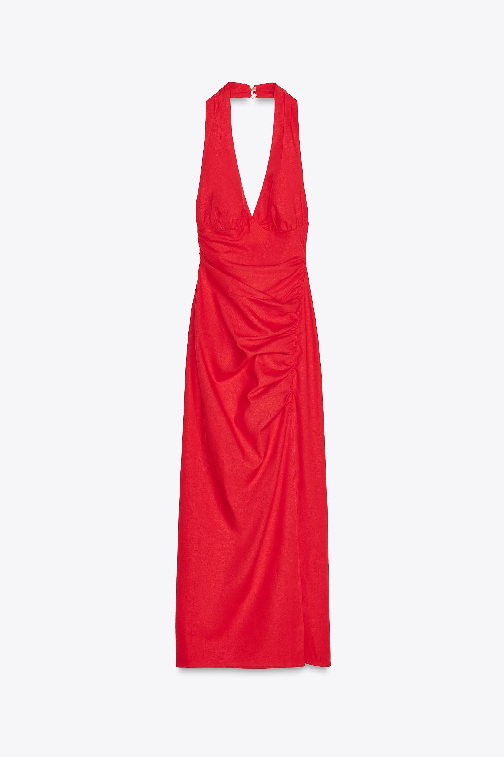 DRAPED LINEN MIDI DRESS Product Image