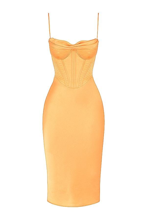 Myrna  tangerine satin corset midi dress - sale Product Image