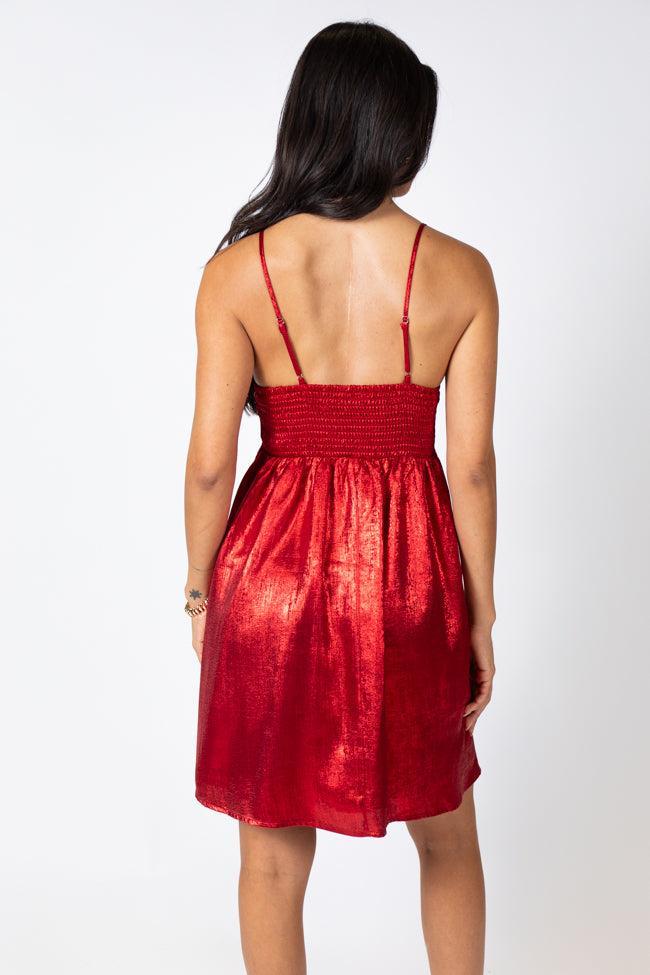 Tinsel and Tidings Light Red Bow Detail Mini Dress FINAL SALE Product Image