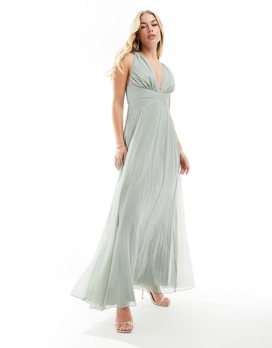 ASOS DESIGN Bridesmaid ruched bodice drape maxi dress with wrap waist Product Image