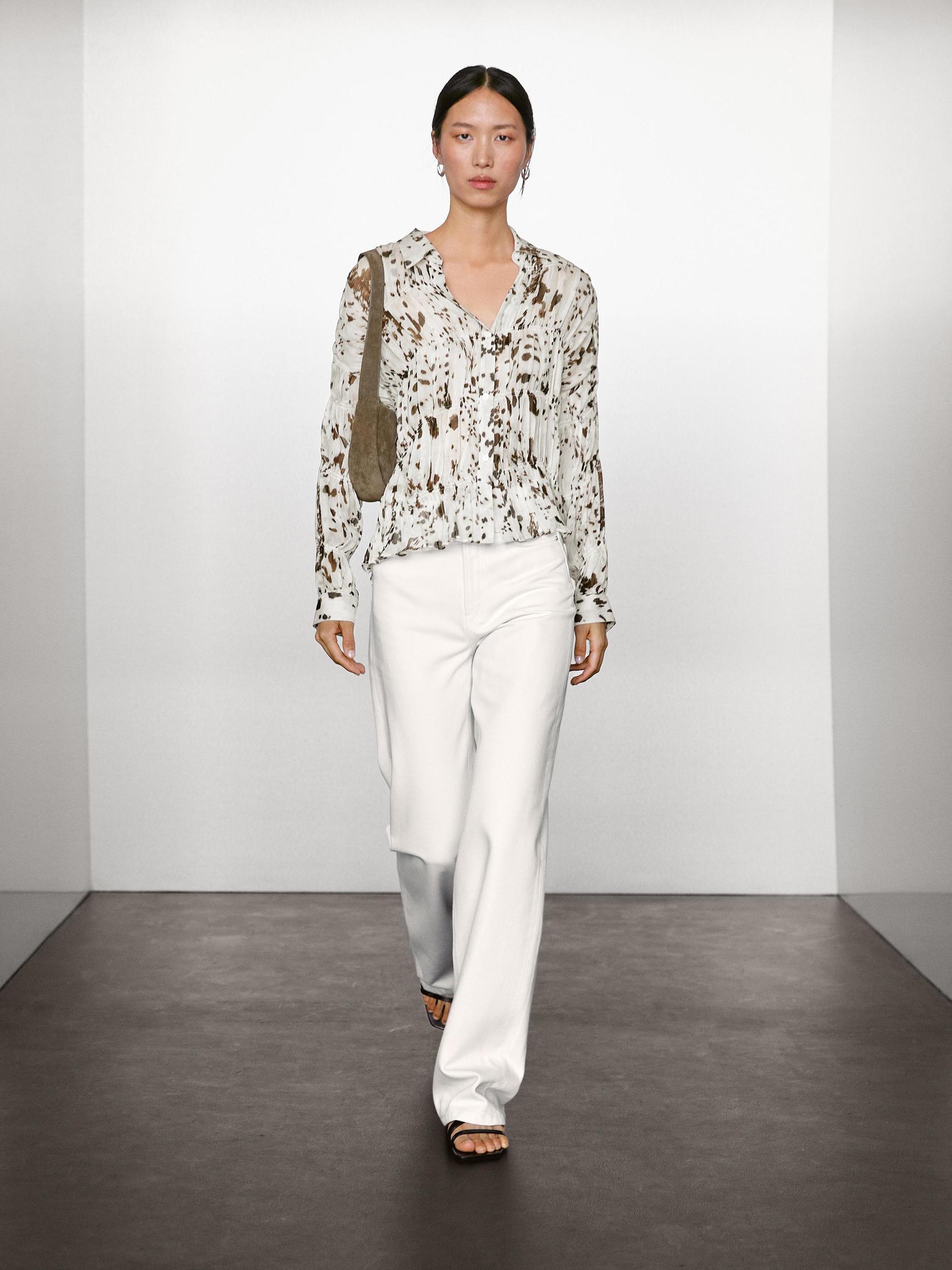 Cotton blend straight-leg cropped trousers Product Image