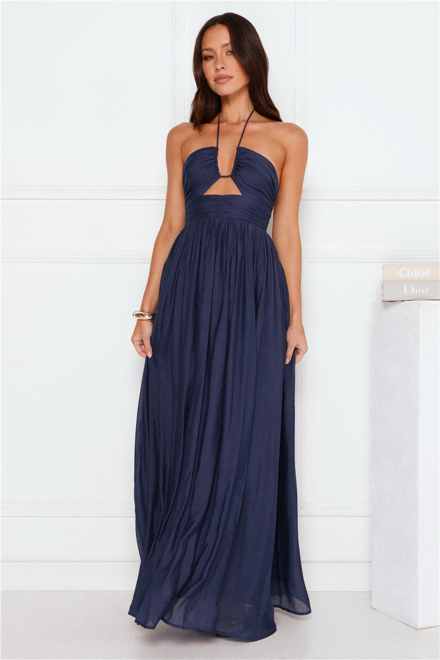 Hibiscus Hues Halter Maxi Dress Ink Product Image