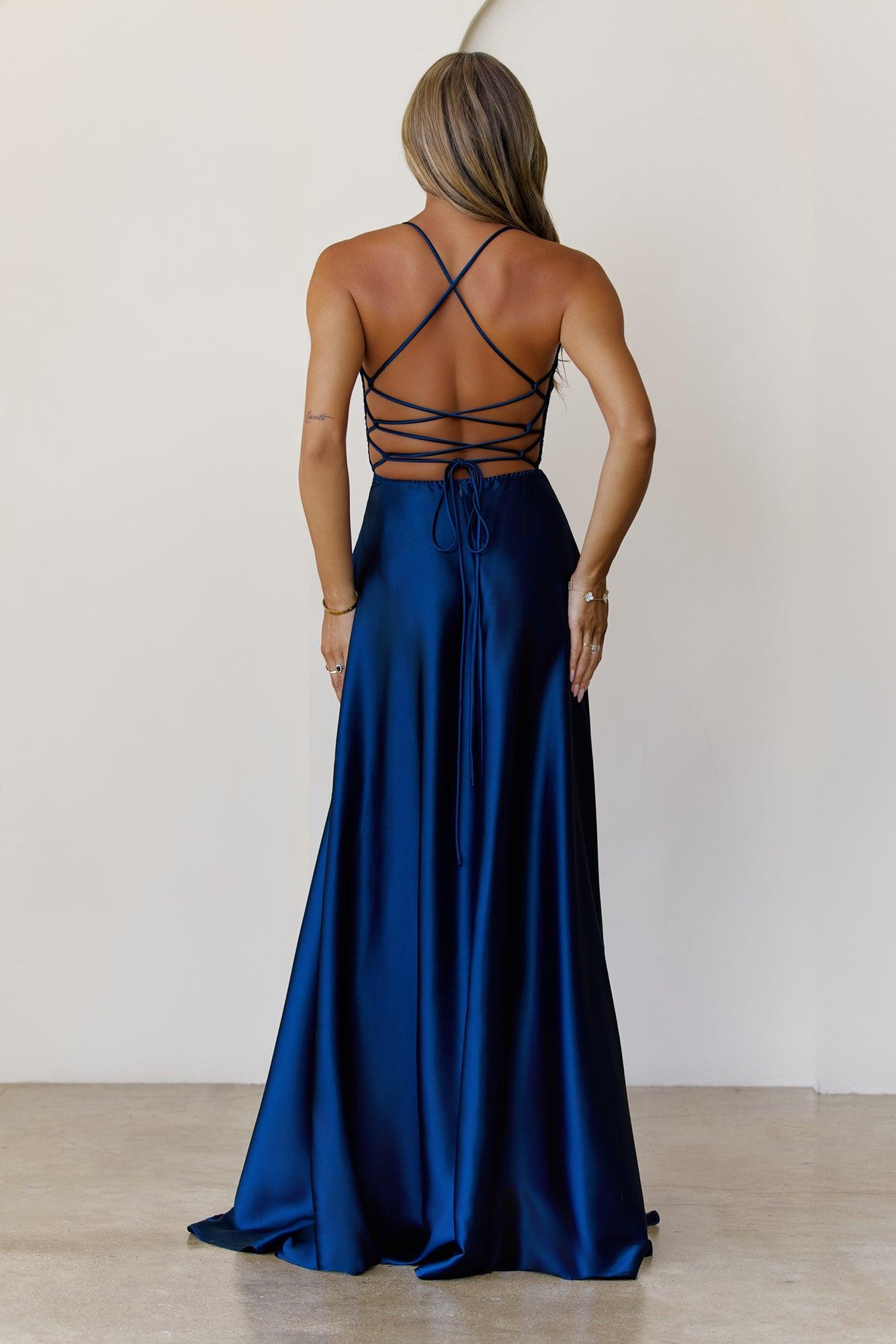 Soaked In Beauty Satin Maxi Dress Teal Product Image