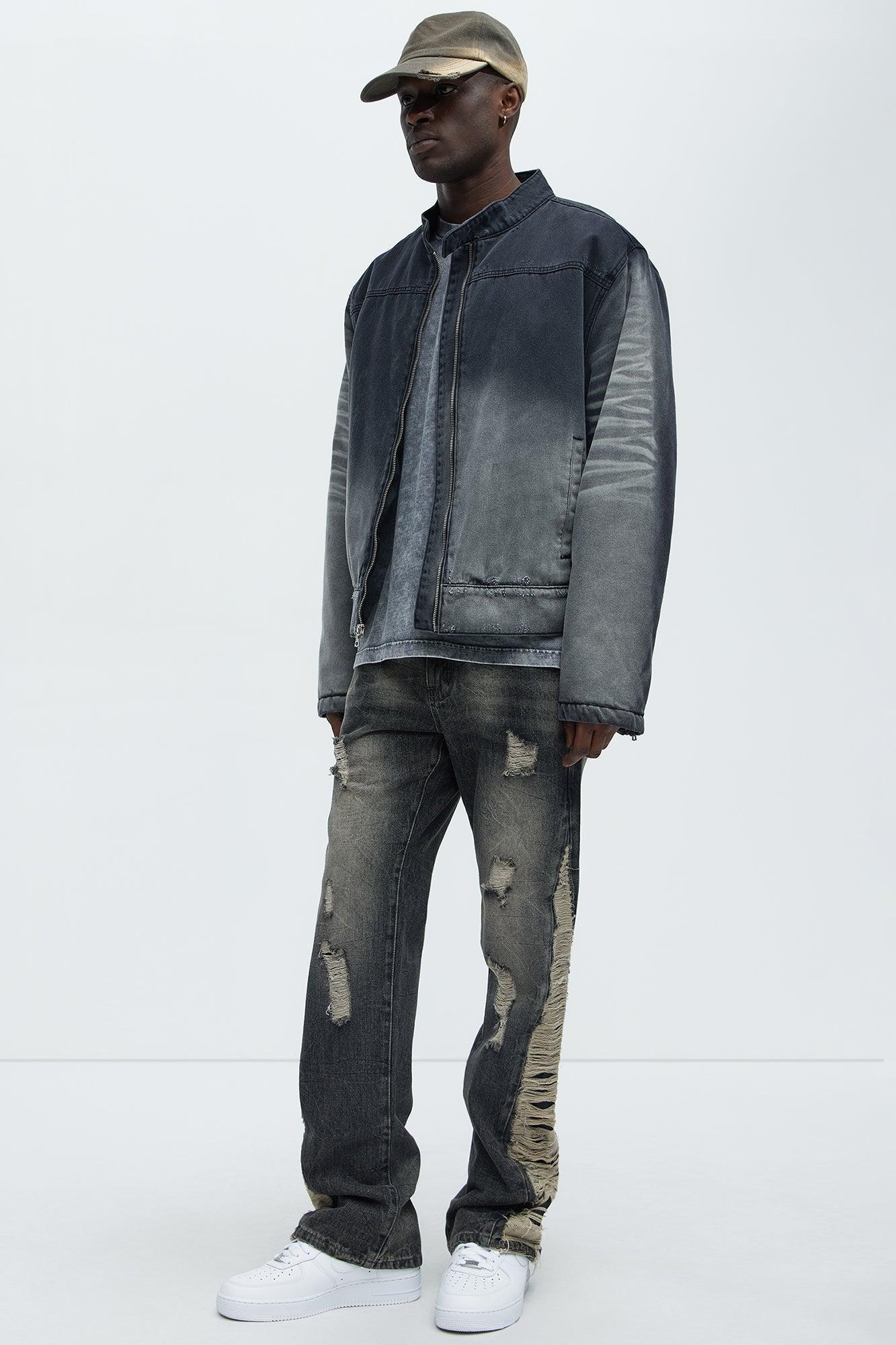 Back In The Valley Distressed Stacked Slim Flare Jeans - Black Wash Product Image