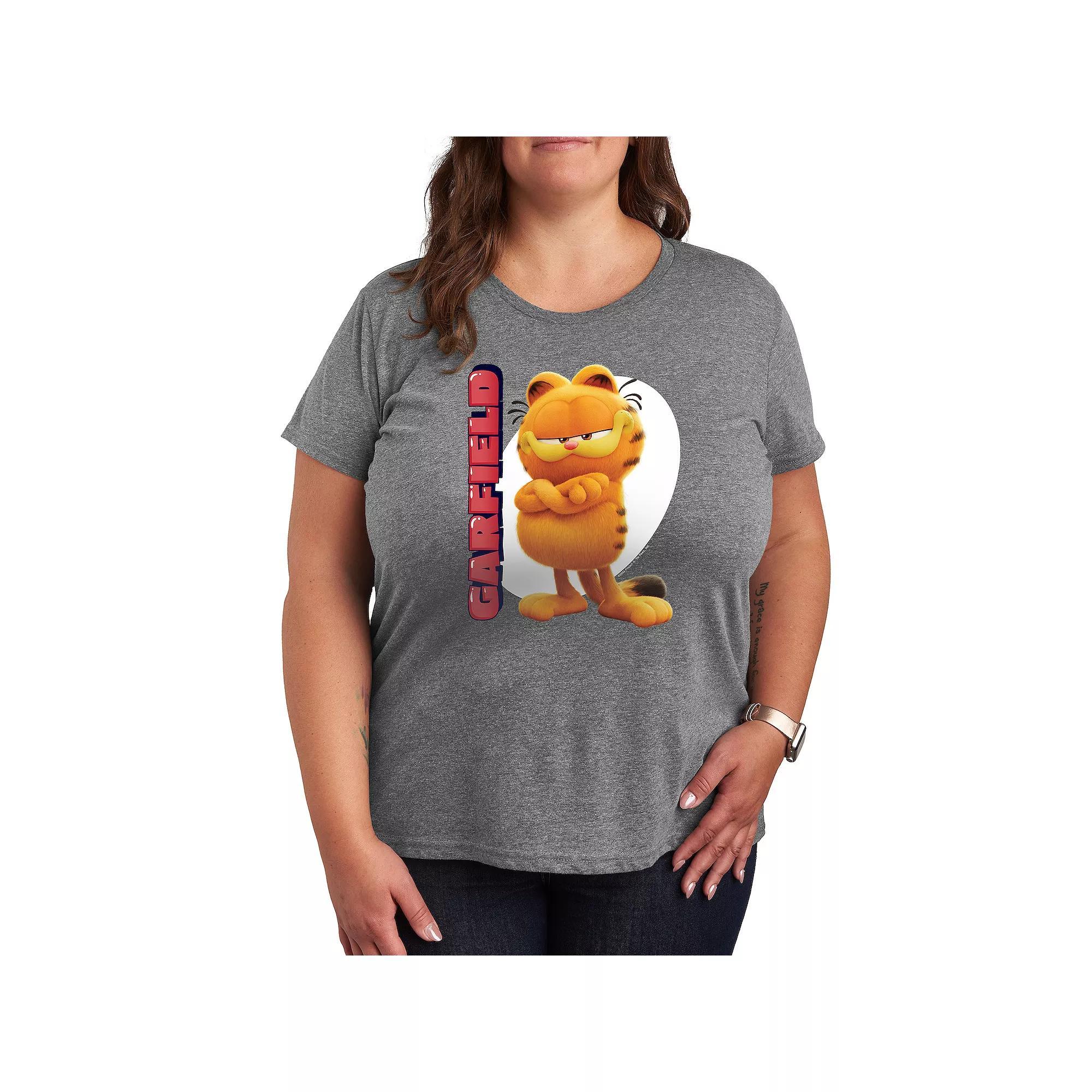 Plus The Garfield Movie Vertical Graphic Tee, Womens Grey Royal Blue Product Image
