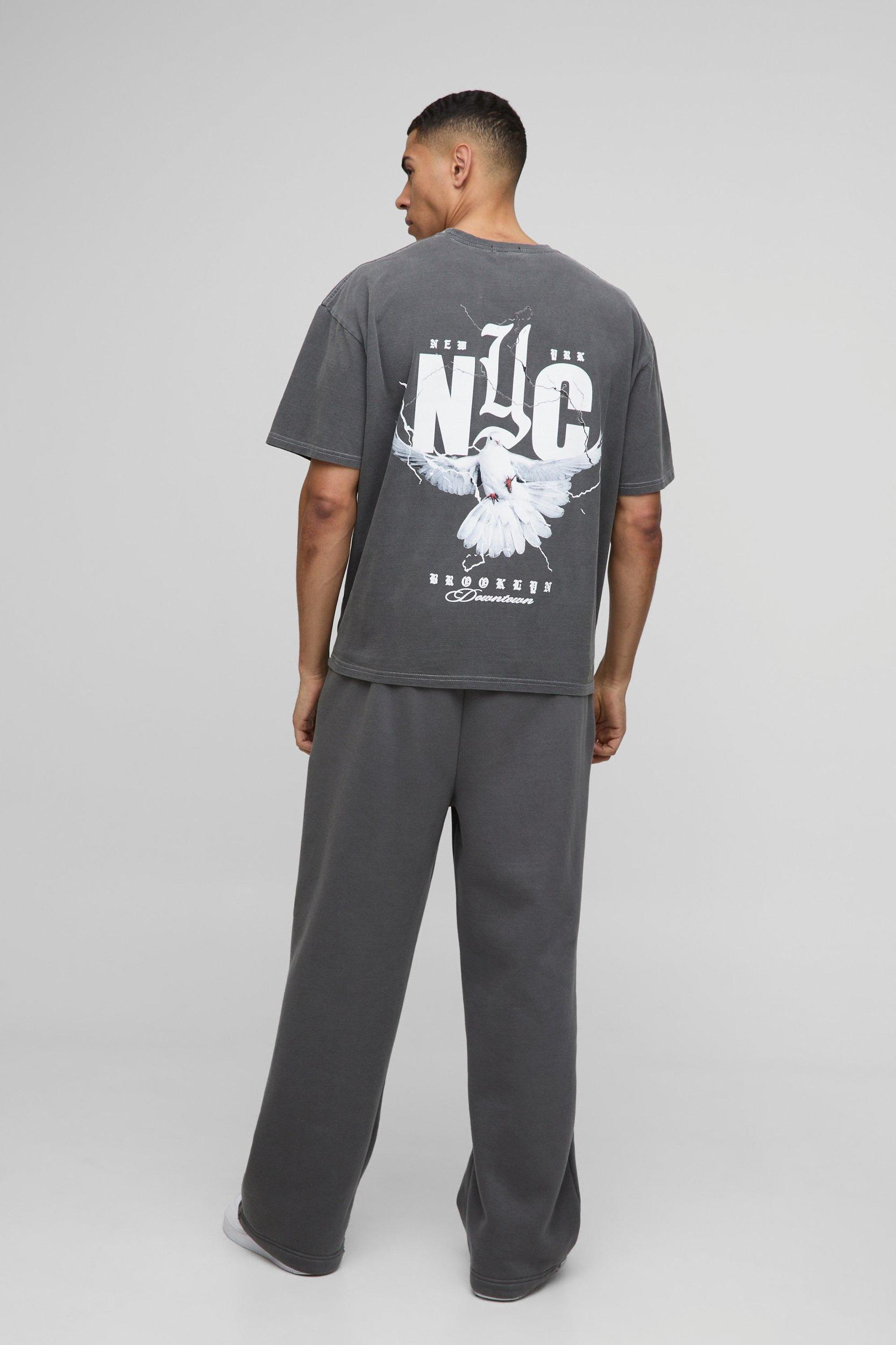 Oversized NYC Bird Print Washed T-Shirt | boohooMAN USA Product Image