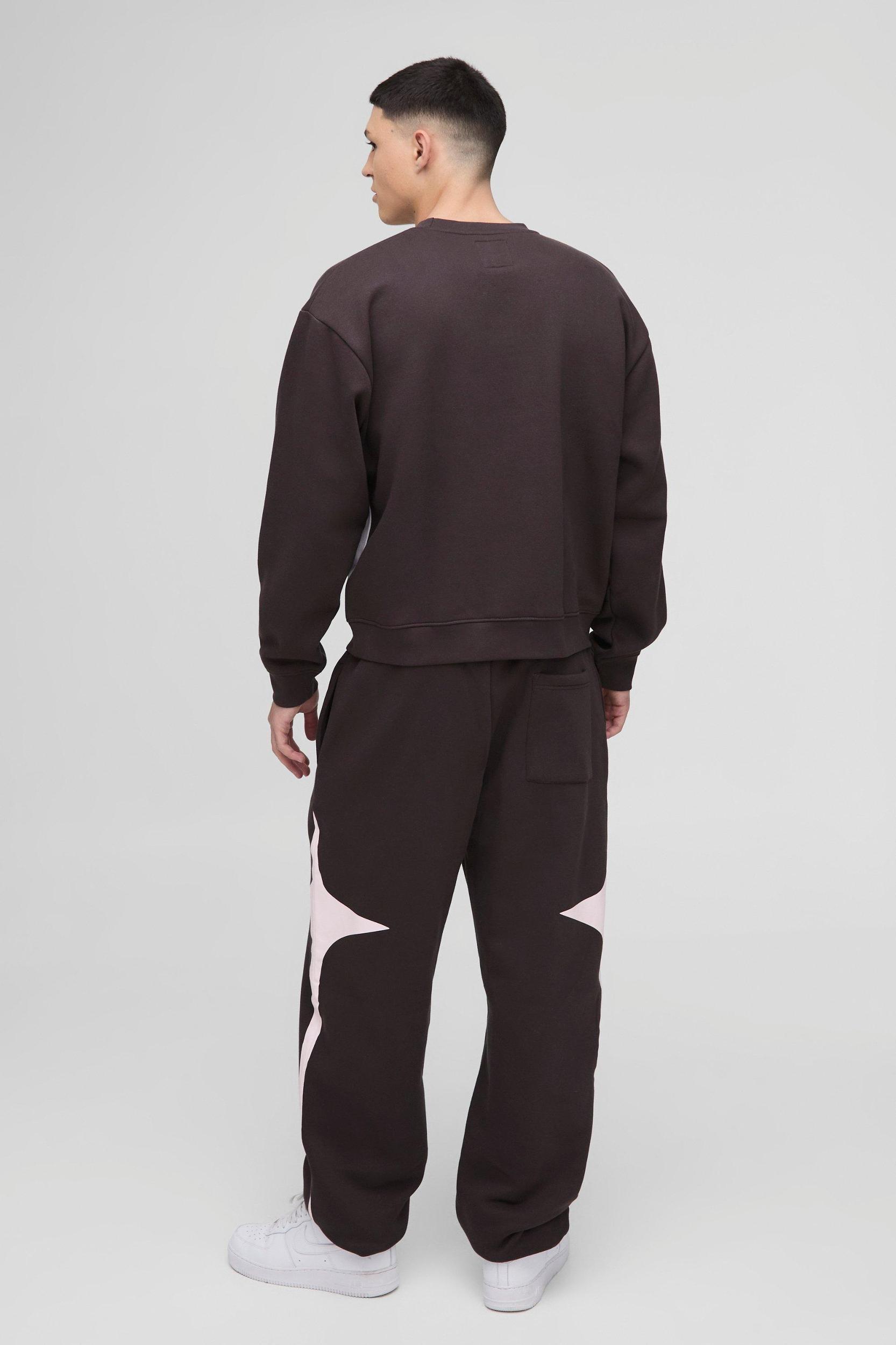 Oversized Boxy Colour Block Homme Embroidered Sweatshirt tracksuit | boohooMAN USA Product Image