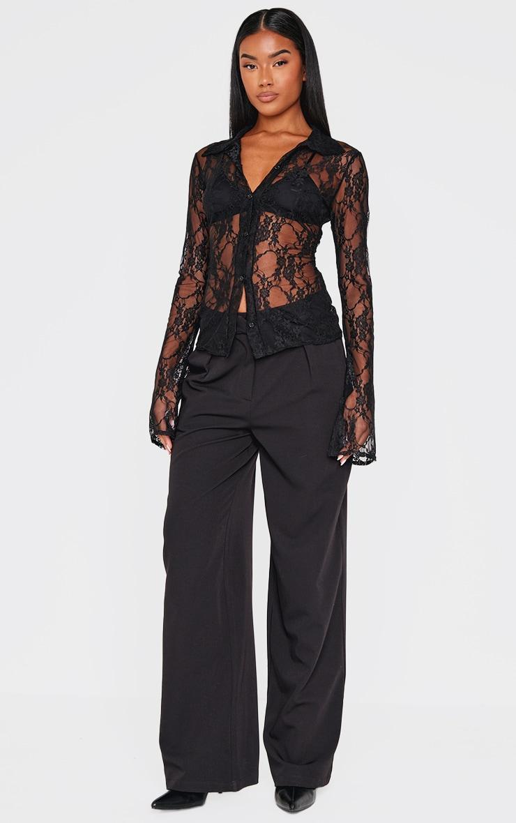 Black Lace Collared Shirt Product Image