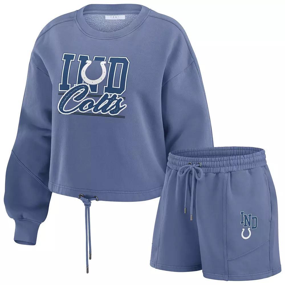 Women's WEAR by Erin Andrews Red Atlanta Falcons Washed Fleece Long Sleeve T-Shirt & Shorts Lounge Set, Size: Large Product Image
