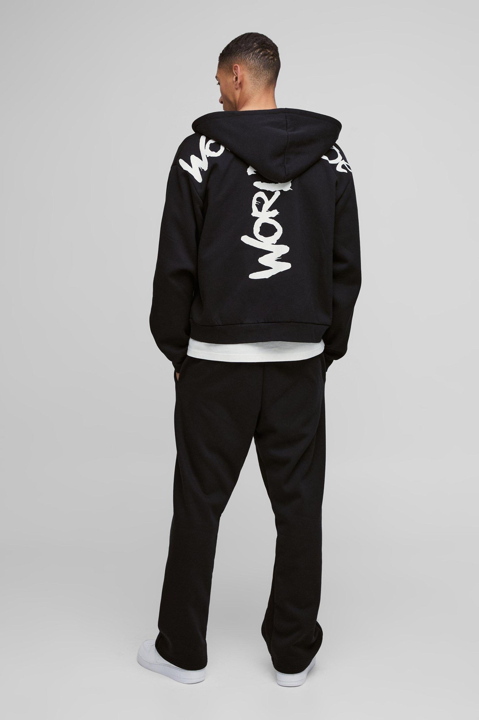 Oversized Boxy Zip Through Worldwide Graffiti Print Zip Through Hoodie | boohooMAN USA Product Image