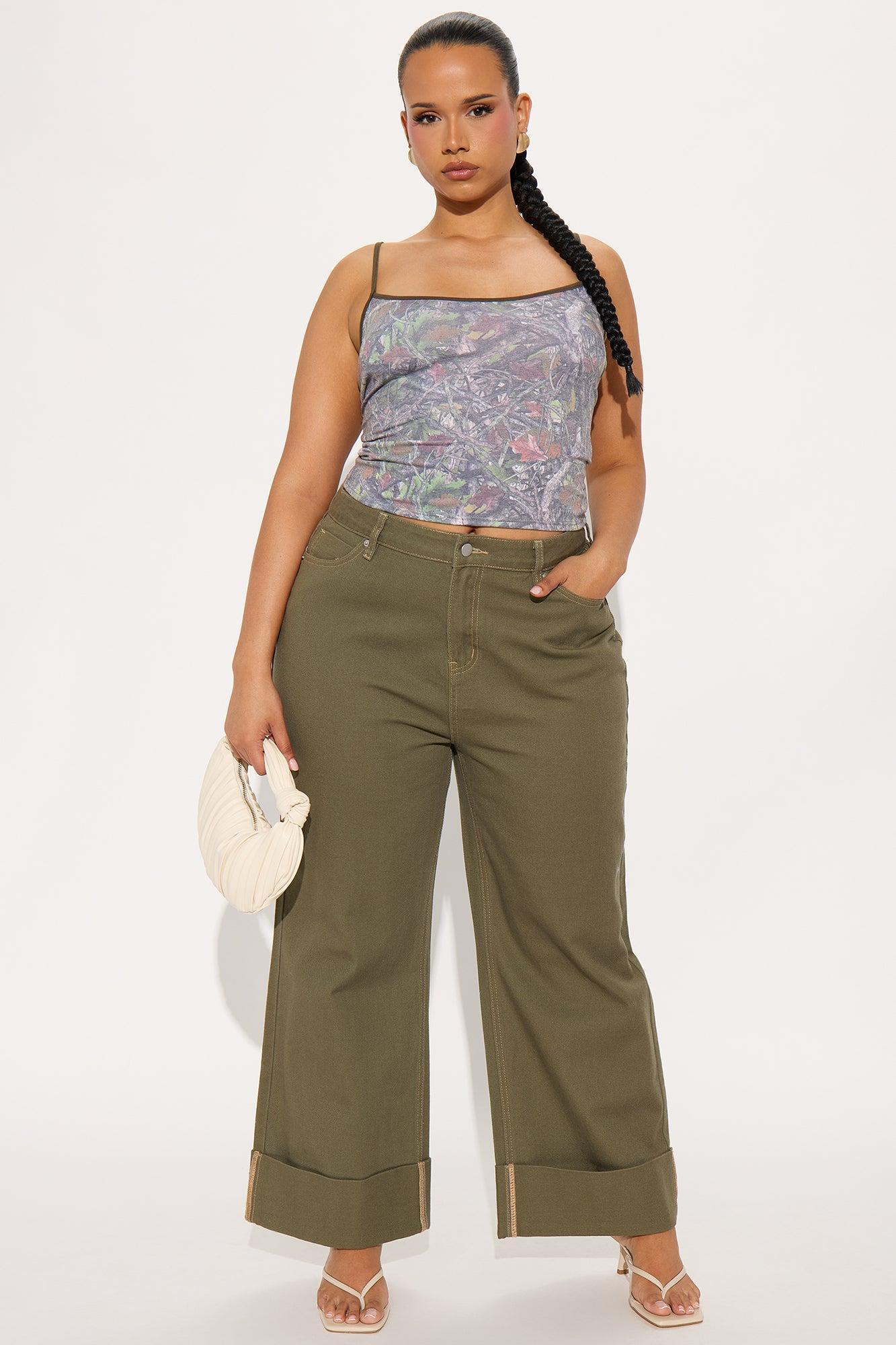 Nadia Cropped Cuffed Hem Pant - Olive Product Image