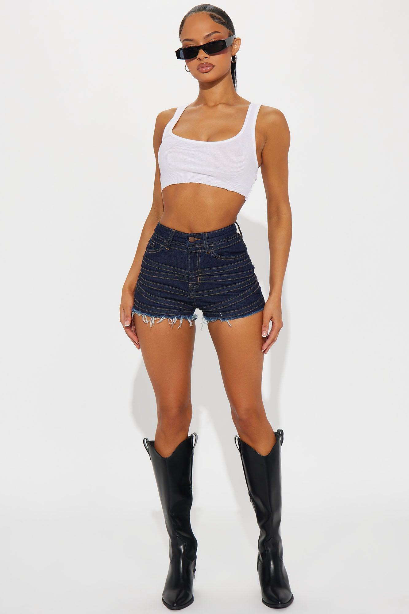 Not As It Seams Stretch Denim Shorts - Dark Wash Product Image