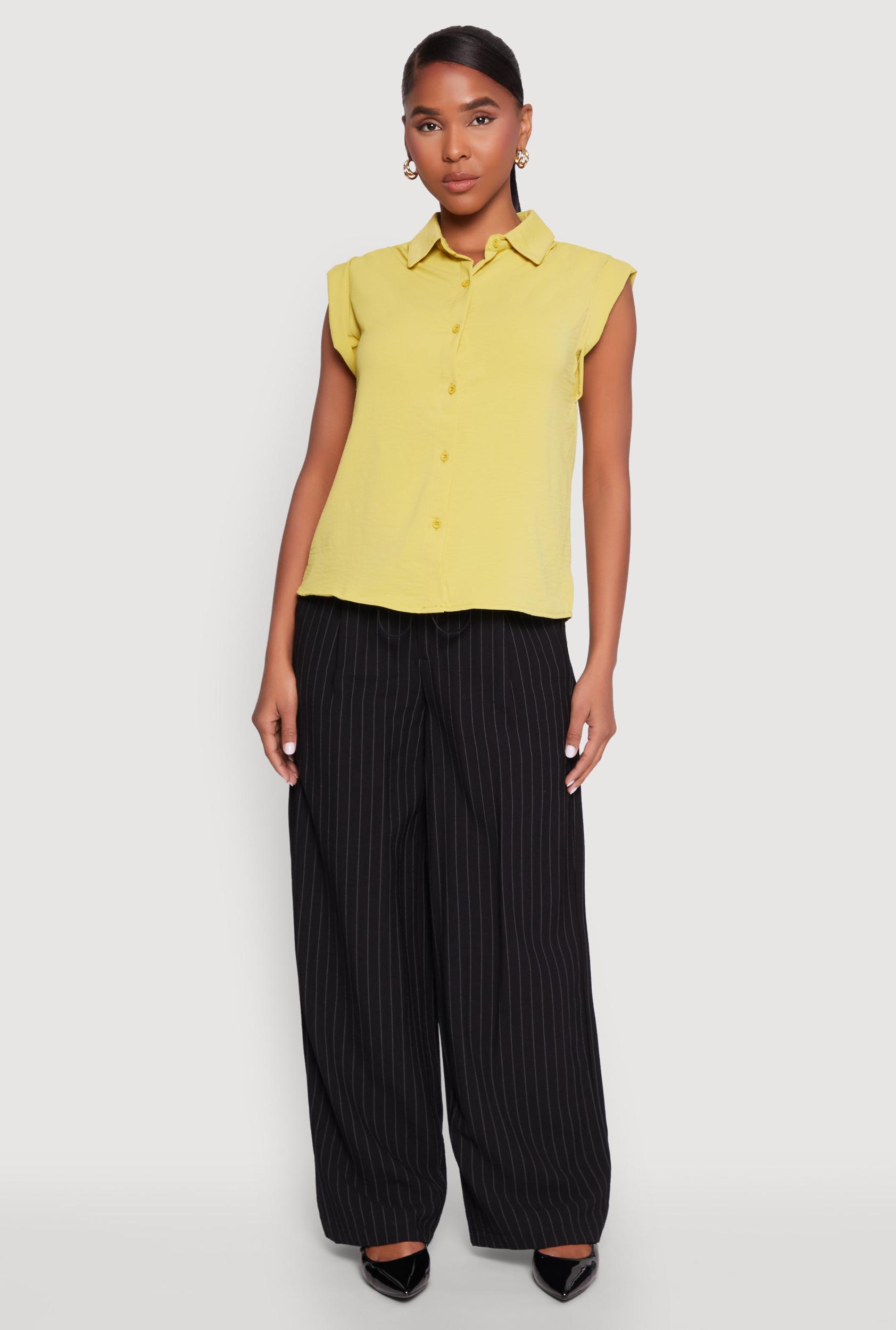 Womens Cap Sleeve Button Front Shirt Product Image