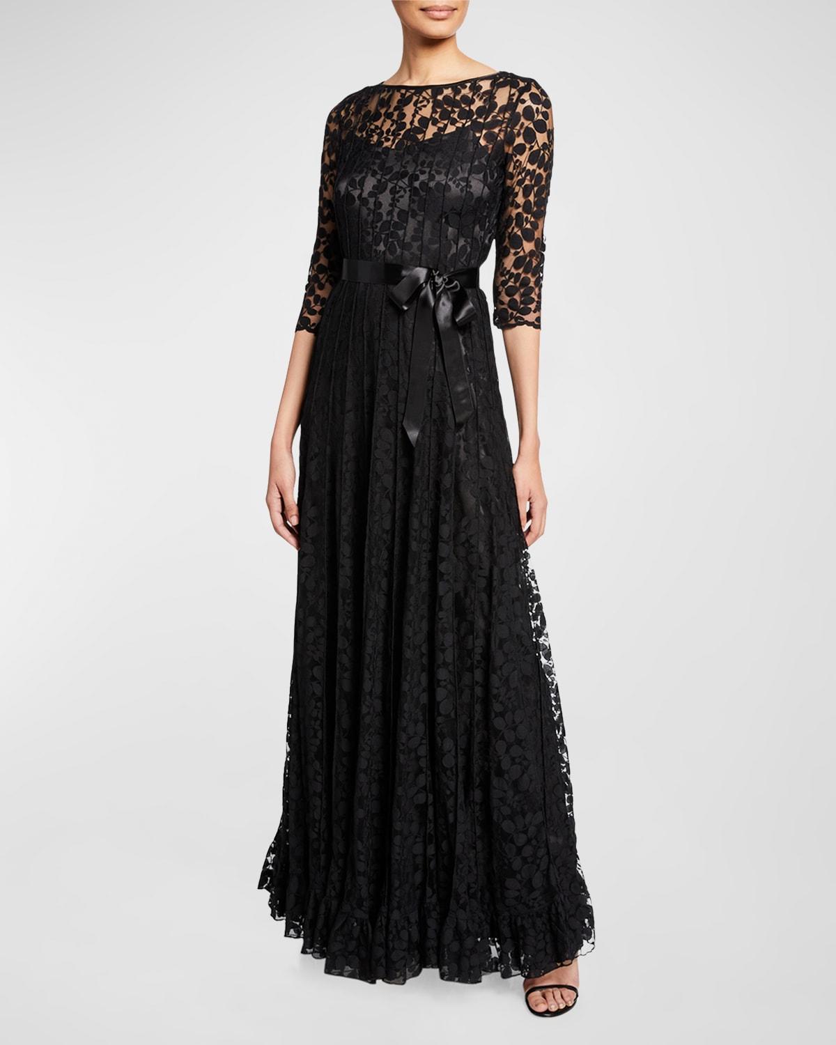 3/4-Sleeve Lace Overlay Gown Product Image