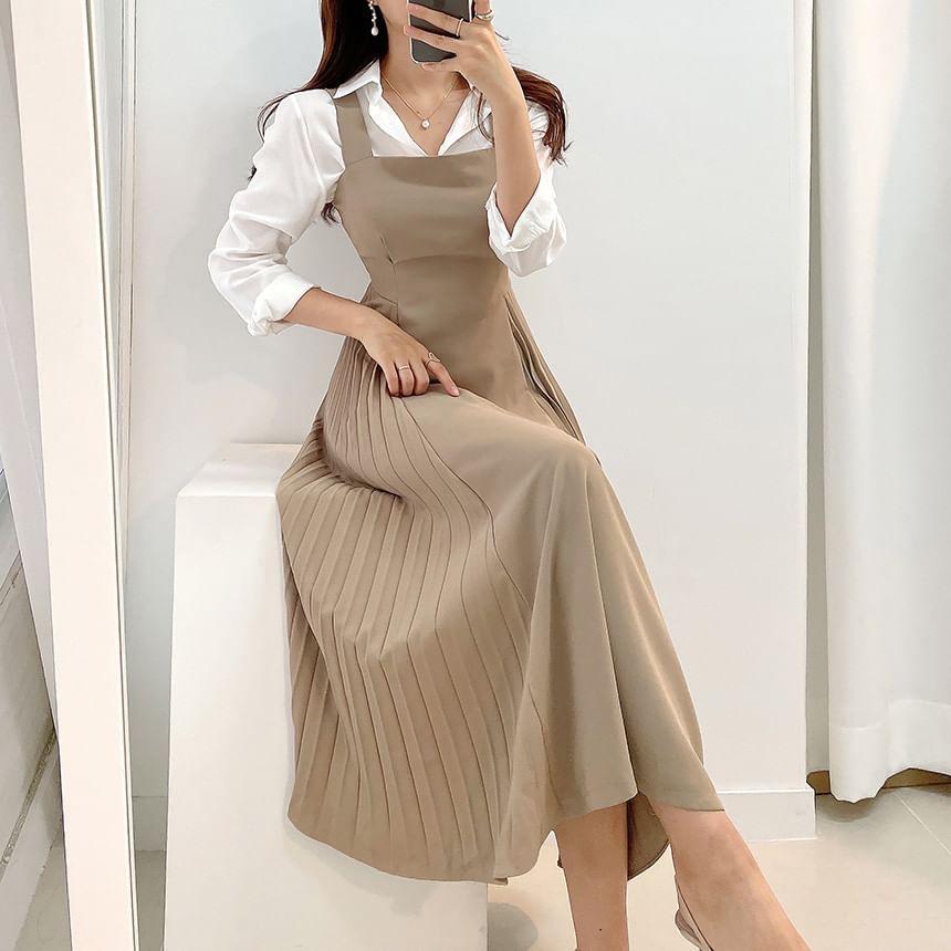 Mini Shirtdress / Pleated Midi A-Line Empire Waist Overall Dress Product Image