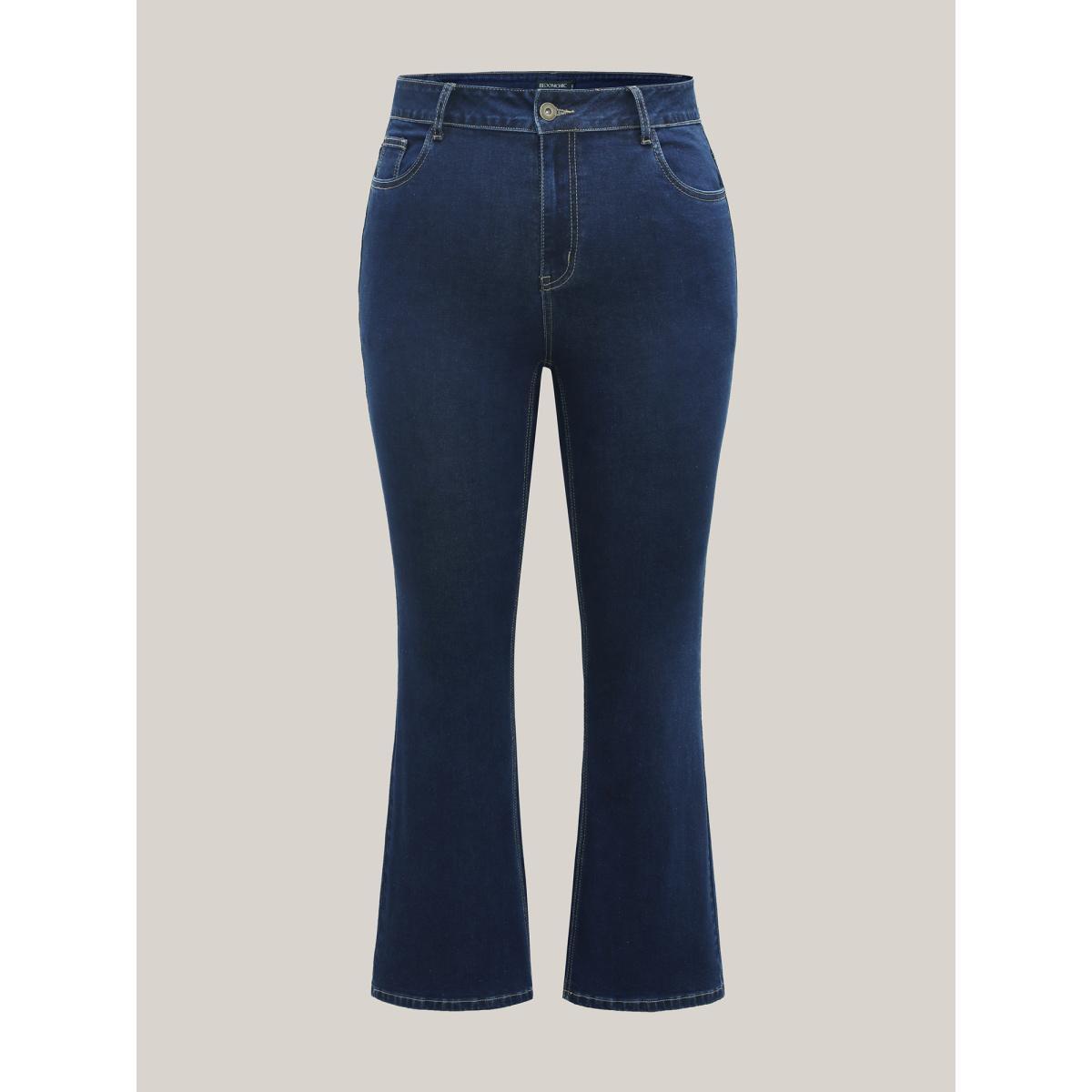 Plus Size Cowboy Waist Bootcut Mid-Rise Jeans Women Darkindigo Medium stretch Slanted pocket Jeans BloomChic 22/3X Product Image