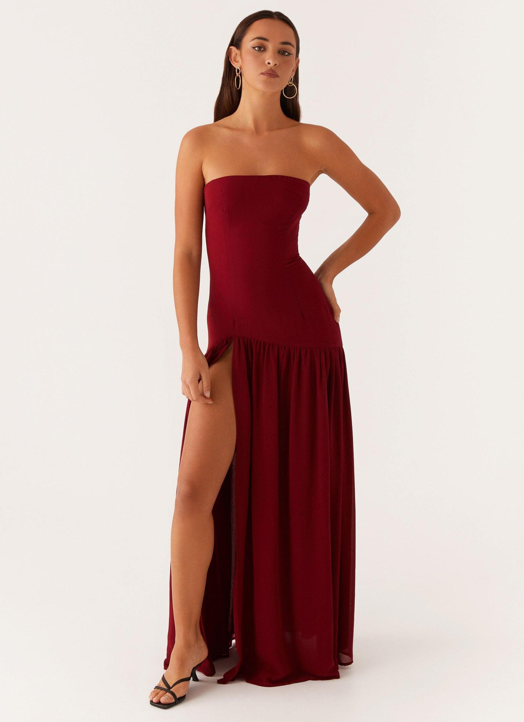 Eden Strapless Maxi Dress - Maroon Product Image