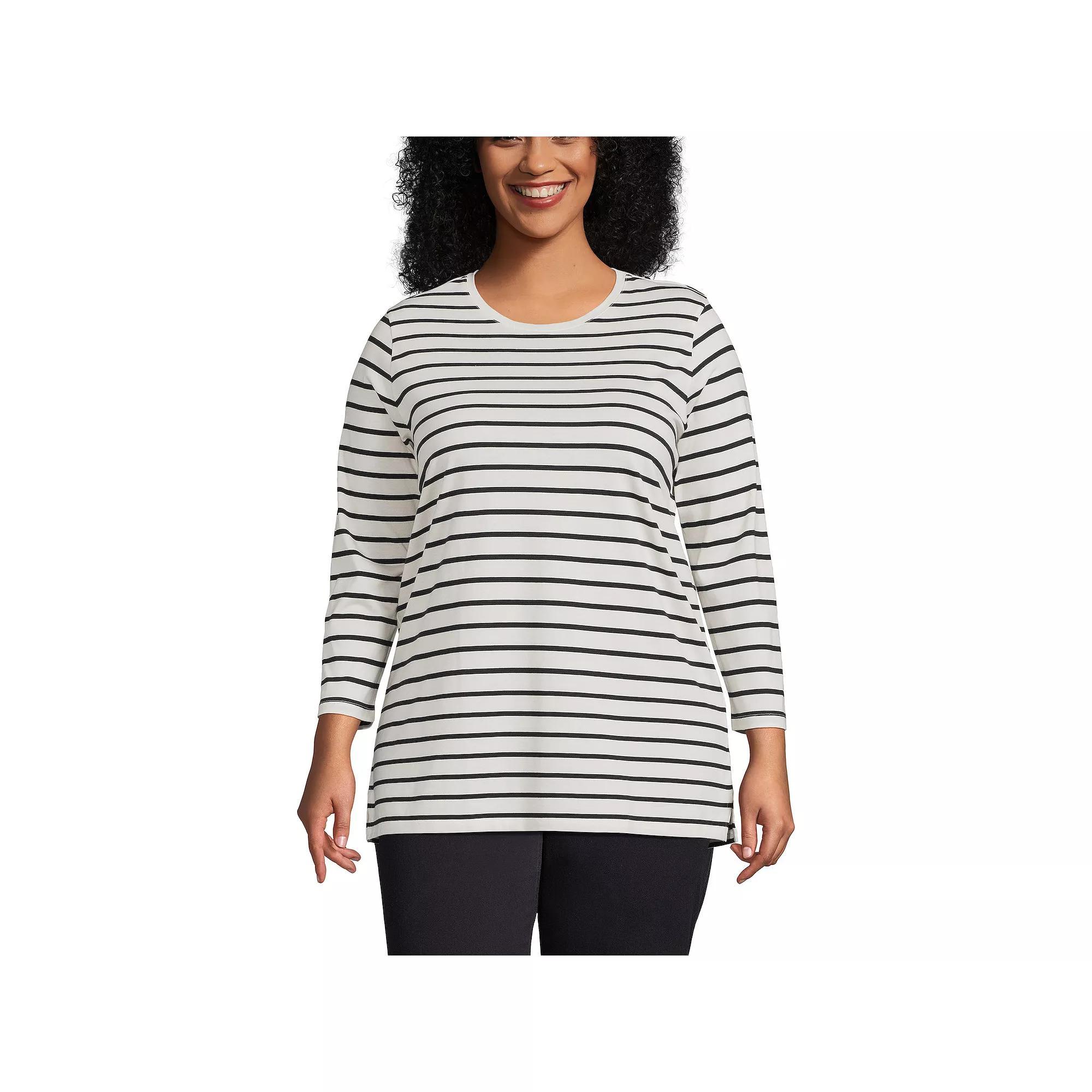 Plus Size Lands' End Supima Cotton Relaxed Fit Crewneck Tunic, Women's, Size: 3XL, Soft Orchid Stripe Product Image