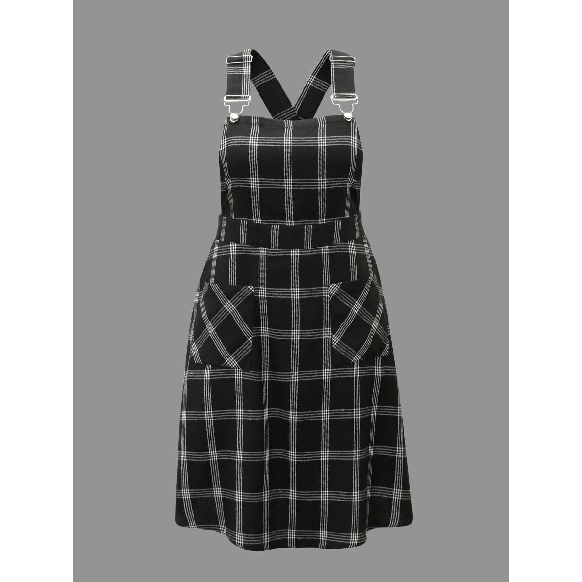 Plus Size Plaid Square Neck Patched Pocket Dress Black Women Casual Non Square Neck Sleeveless Curvy BloomChic 18-20/2X Product Image