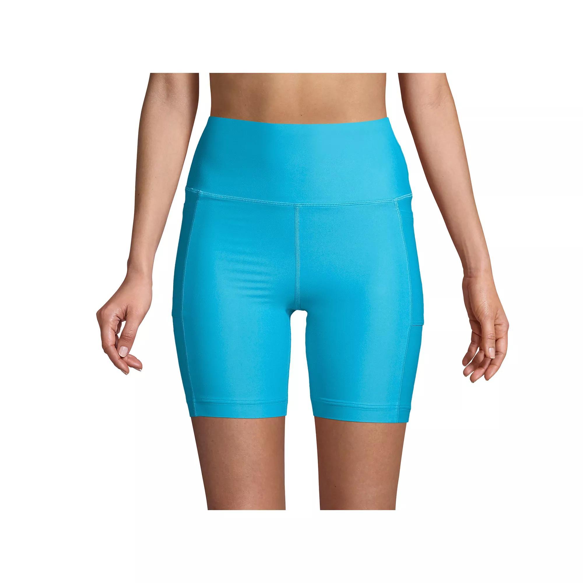 Women's Lands' End 6" Chlorine-Resistant UPF 50 Swim Shorts, Size: Medium, Turquoise Product Image