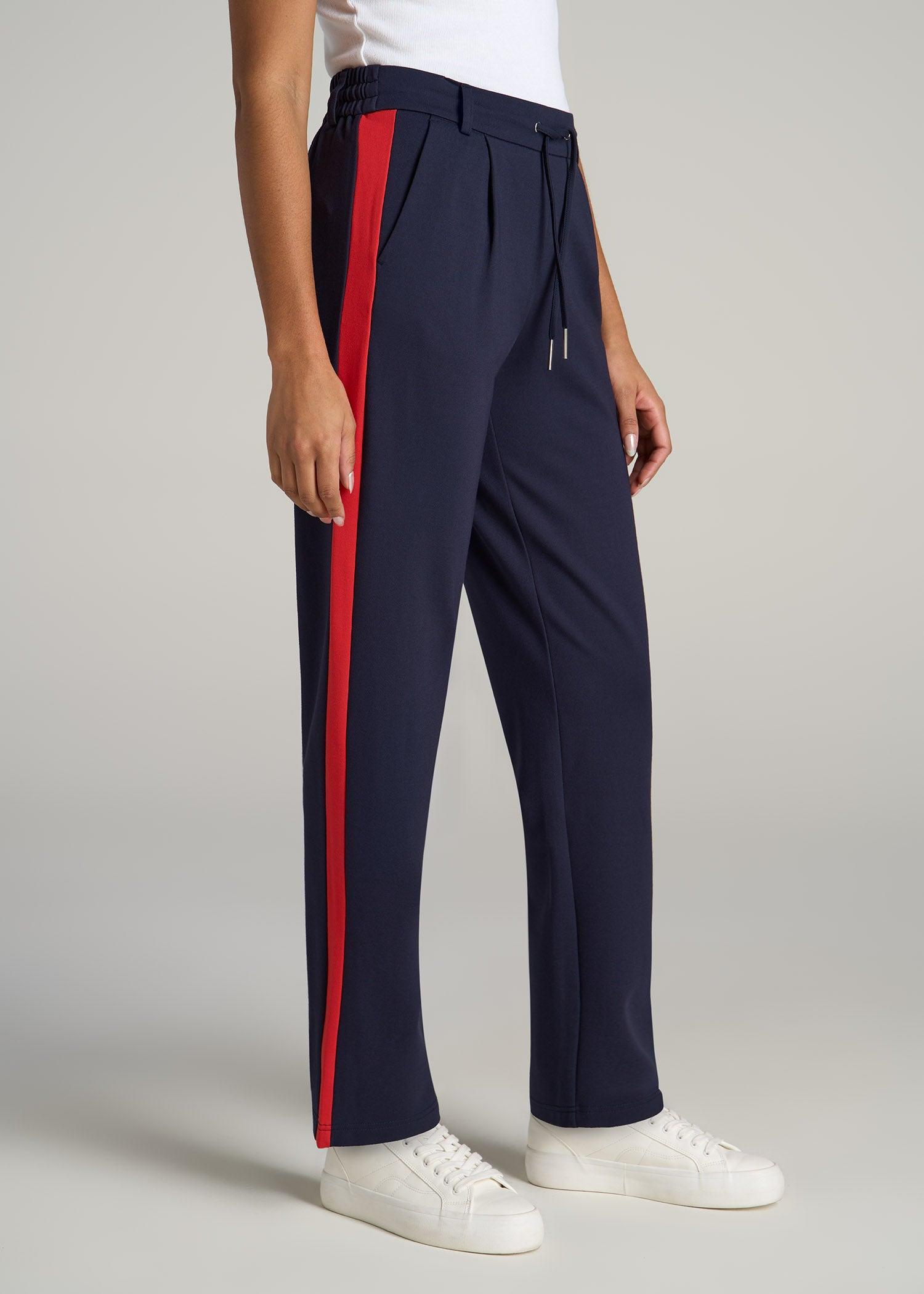 Pull On Tuxedo Stripe Pants for Tall Women in True Navy and Radiant Red Product Image