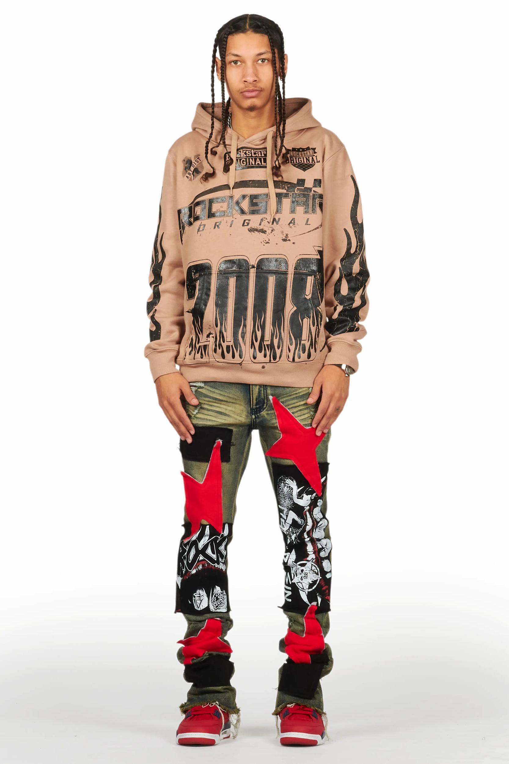 Amos Khaki Graphic Hoodie Male Product Image