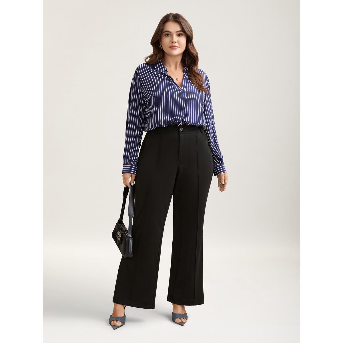 Plus Size Pleated Mid-Rise Bootcut Pants Women Black At the Office Bootcut Mid Rise Work Pants BloomChic 28/5X Product Image