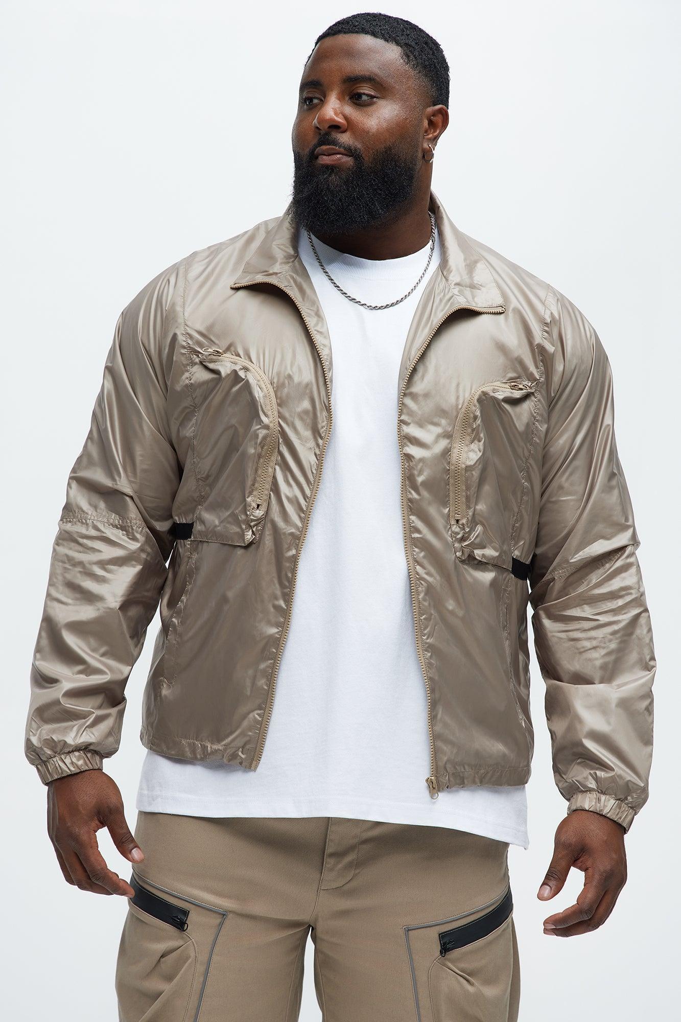 Winston Zip-Up Nylon Jacket - Khaki Product Image