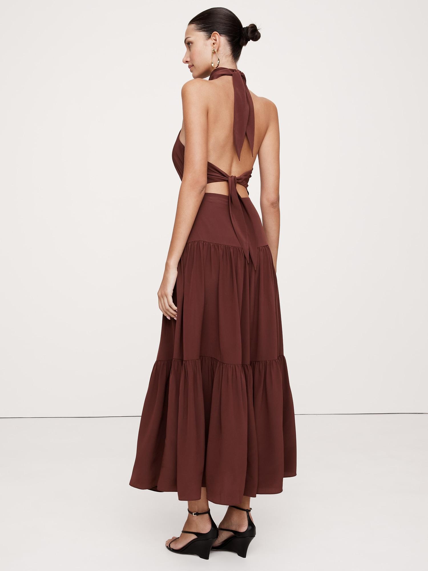 Matte Silk Halter Maxi Dress Product Image