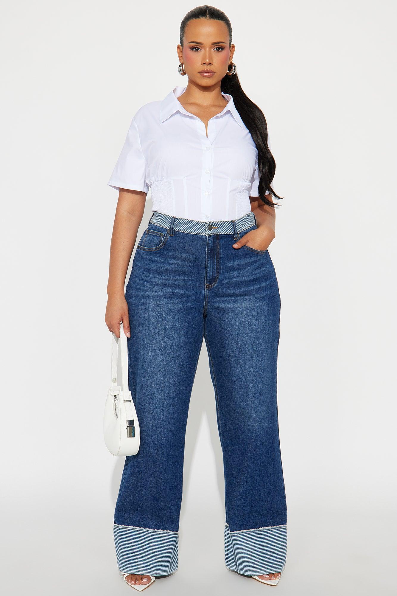 Social Hour Cuffed Wide Leg Jeans - Dark Wash Product Image