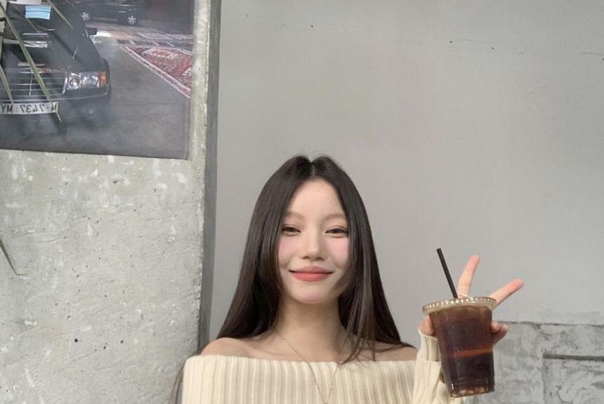 Off-Shoulder Plain Sweater Product Image