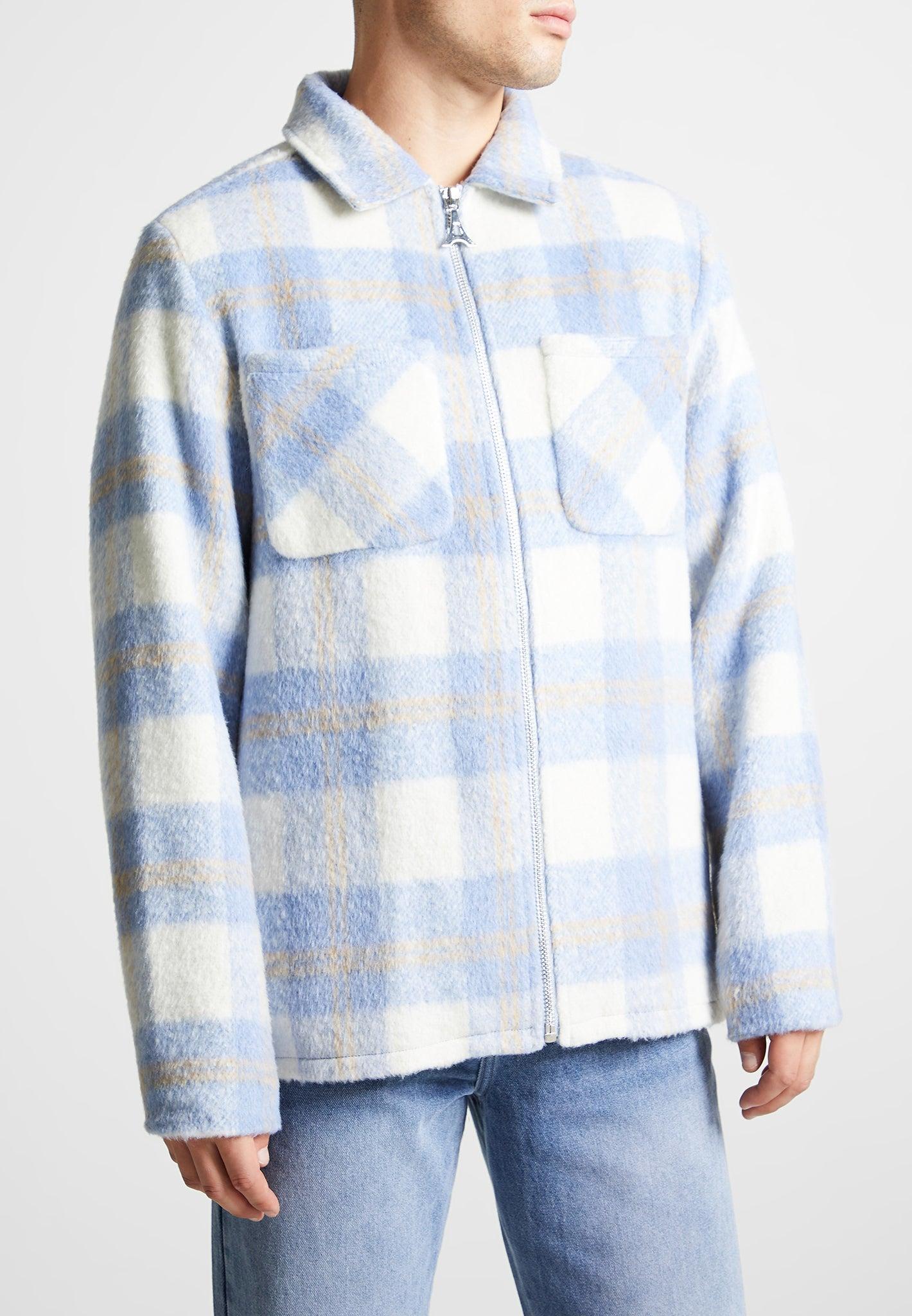Checked Wool Shacket - Blue Male Product Image