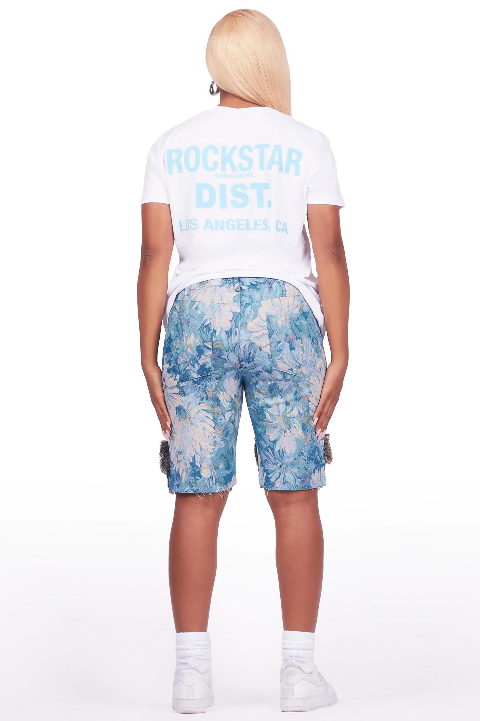 Takecia White/Blue T-Shirt Short Set Female Product Image