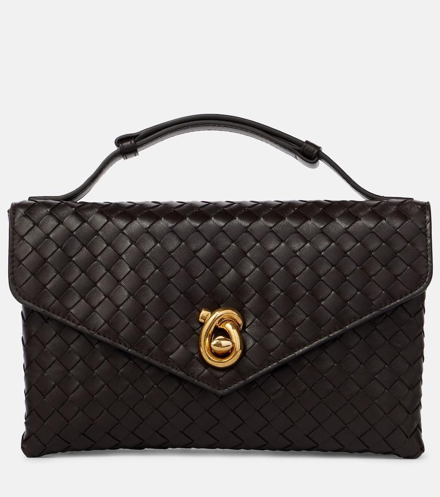 BOTTEGA VENETA Knot Lock Medium Intrecciato Leather Shoulder Bag In Brown Product Image