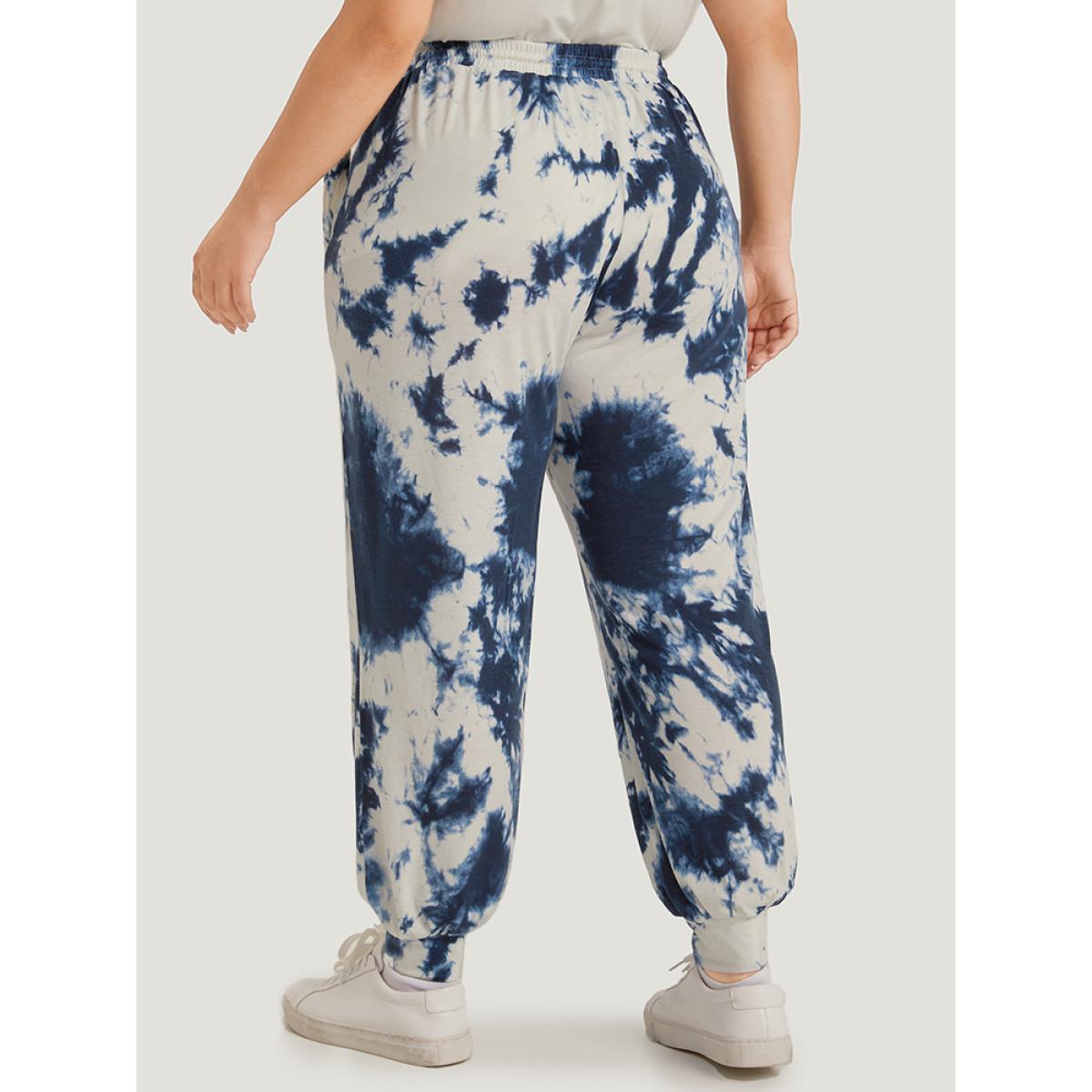 Tie Dye Pocket Drawstring Carrot Sweatpants Blue Plus Size Women Casual Dailywear Tie Dye 26/4X Bloomchic Product Image