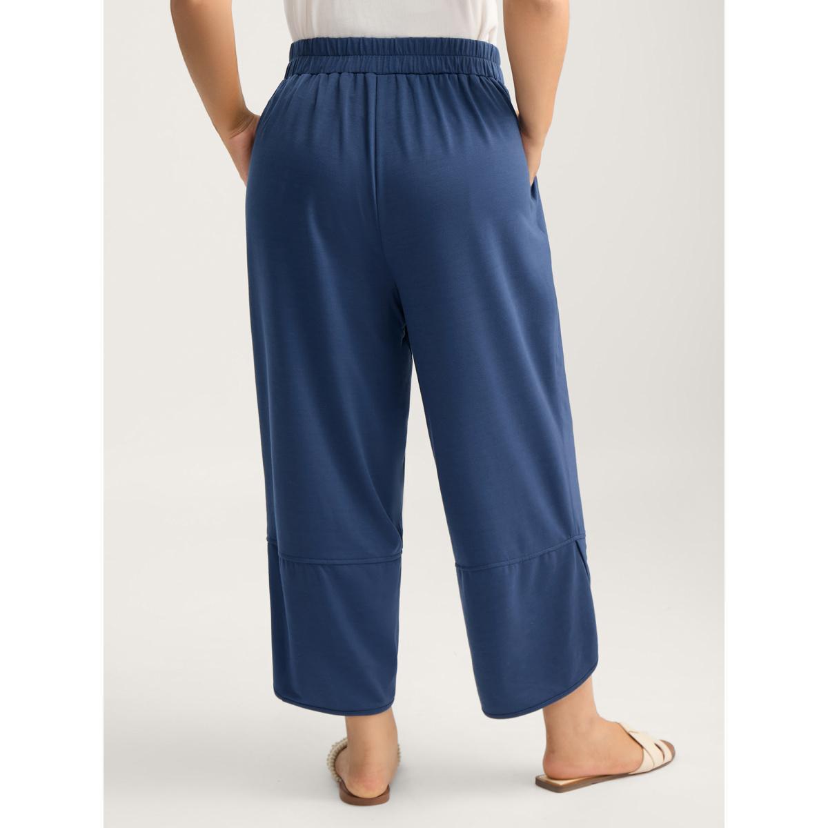 Plus Size Stretchy Waist Asymmetrical Hem Straight-Leg Pants Women Indigo Casual Straight Leg Mid Rise Everyday-Casual Pants BloomChic 14-16/1X Product Image