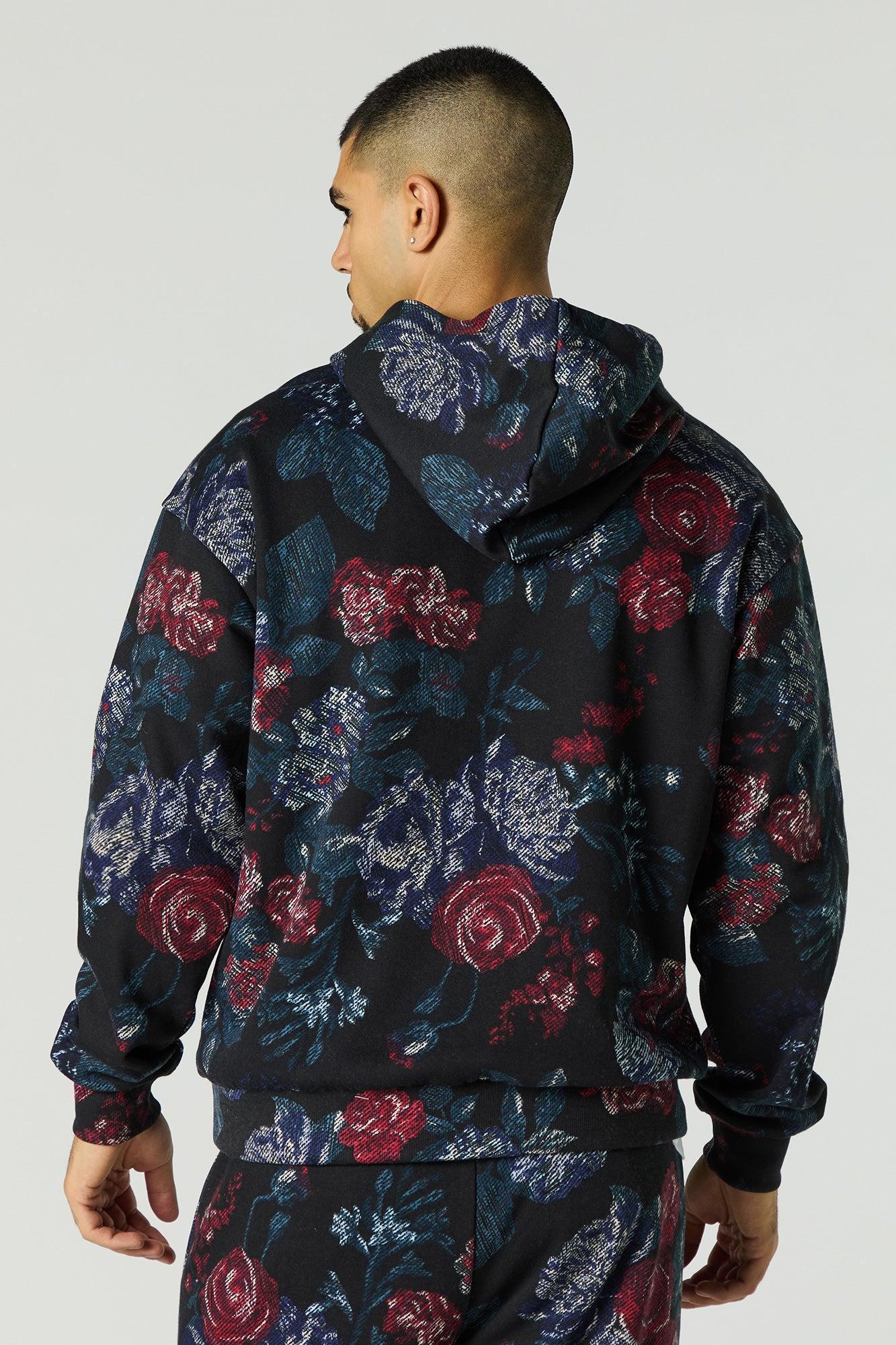Floral Print Fleece Hoodie Male Product Image