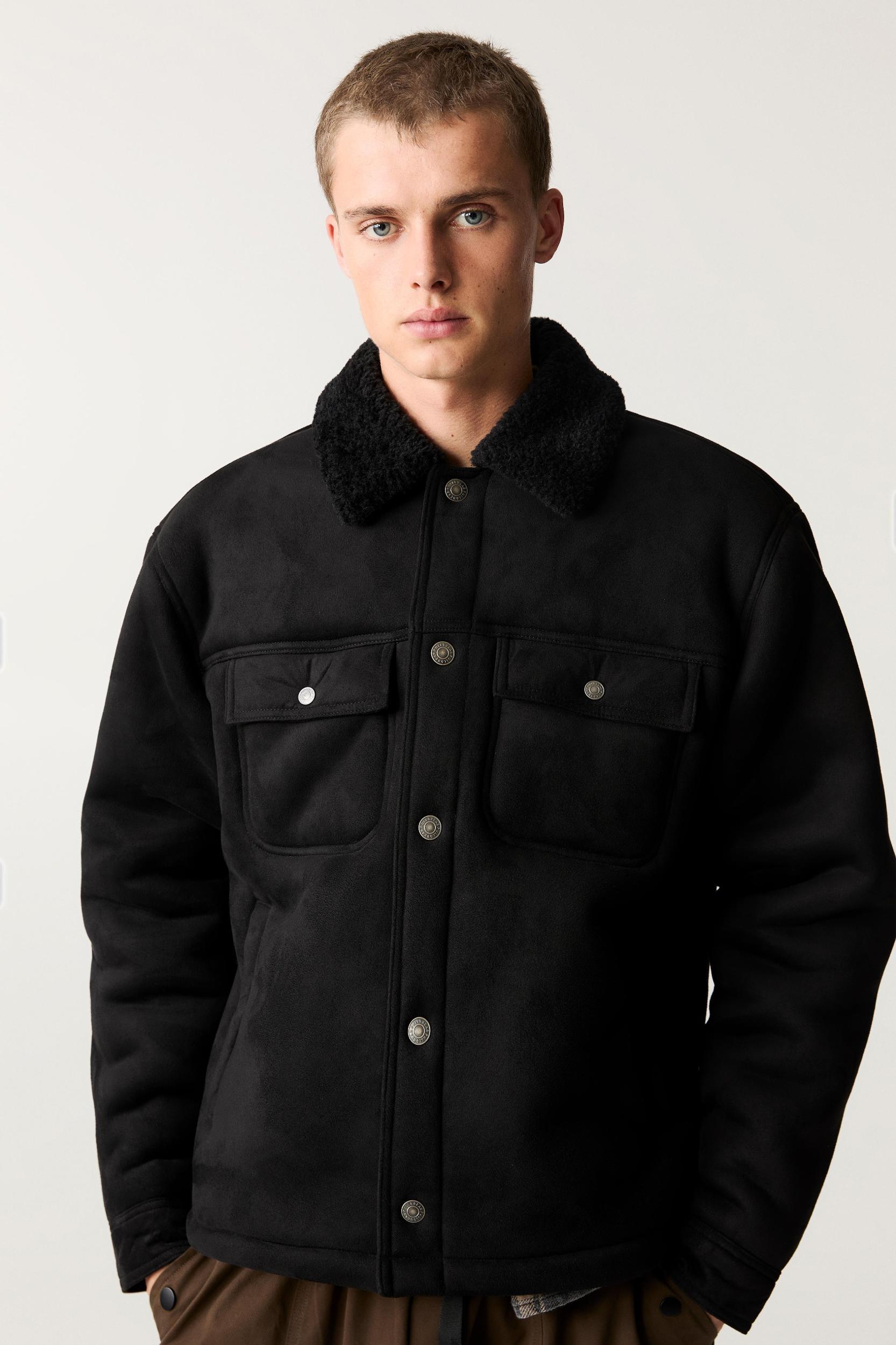 Faux suede jacket with faux shearling collar Product Image