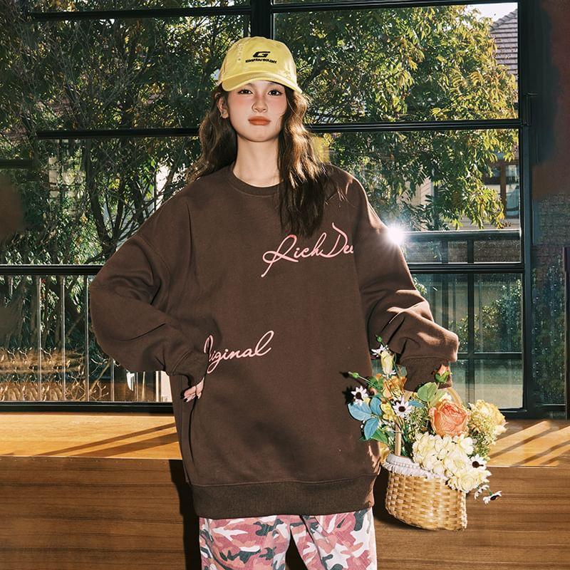 Couple Matching Crewneck Lettering Sweatshirt Product Image